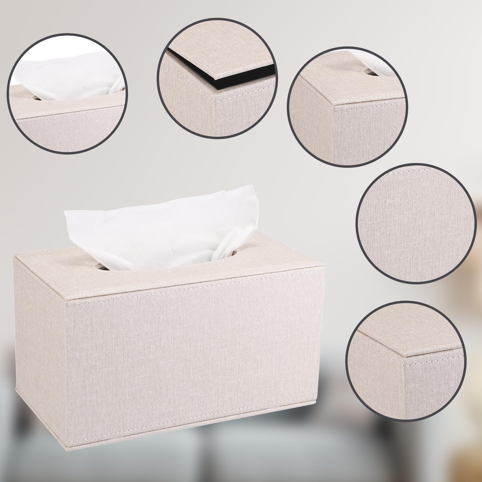 Sumnacon Tissue Box Cover Rectangular Tissue Box Holder Linen Tissue Box With Magnetic Bottom Decorative Beige Tissue Box For Ba