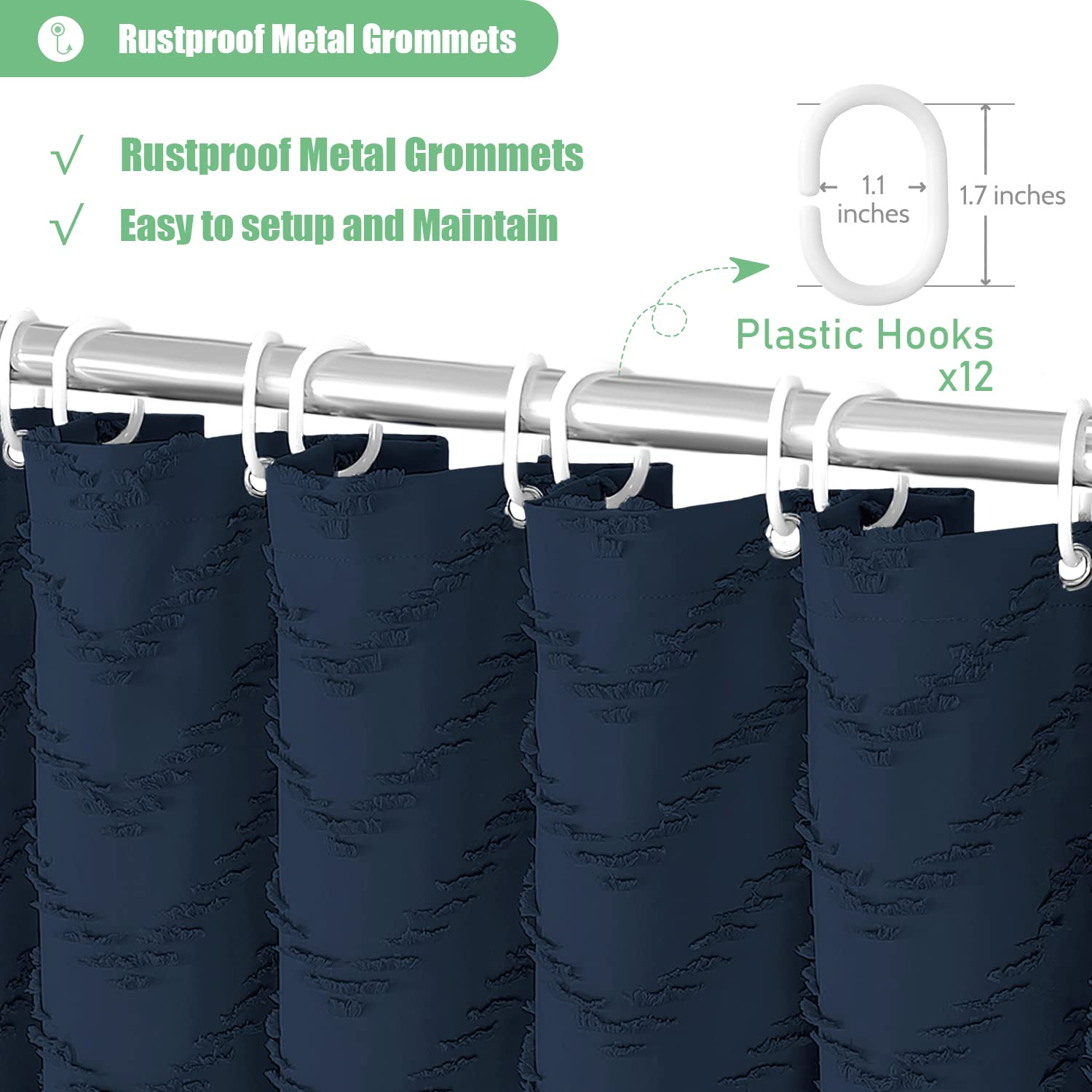 Dynamene 78 Inches Long Shower Curtain, Boho Tufted Chevron Striped Tall Cloth Shower Curtains For Bathroom Decor, Large Hotel S