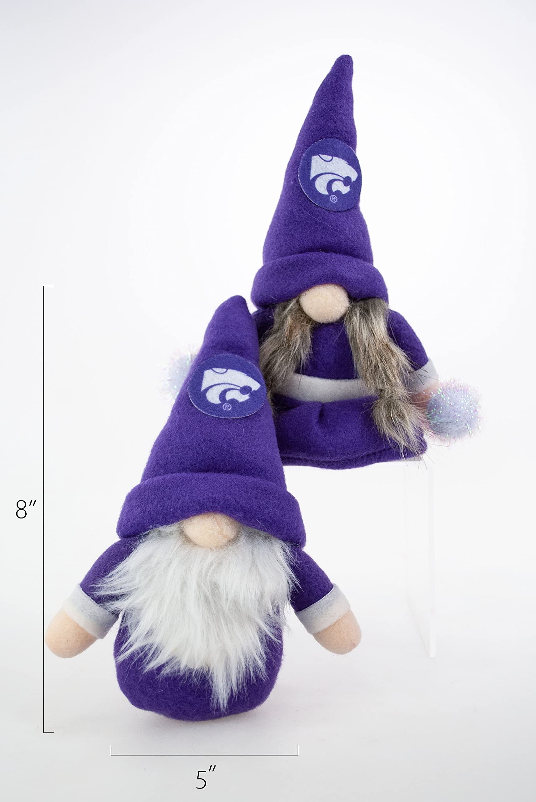 Kansas State Wildcats Set of 2 Plush Gnome Christmas Tree Ornaments by Hannas Handiworks - Fan/Cheerleader Holiday/Dorm Decorati