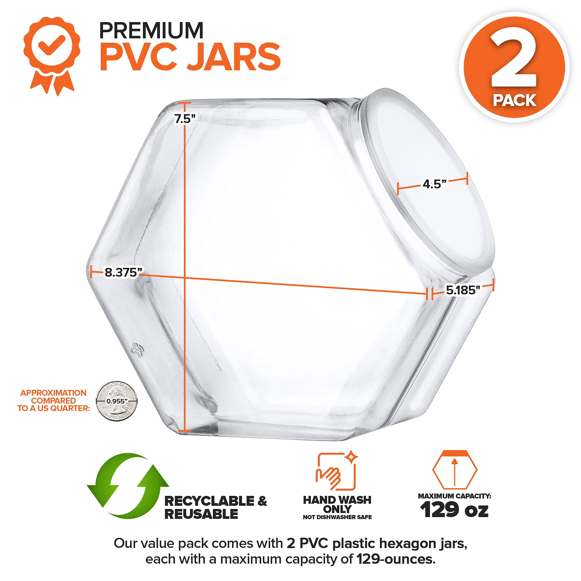 129 Oz Hexagon Cookie Jars With Lids ( 2 Pack) Wide Mouth Plastic Jars With Lid Reusable & Recyclable Shatterproof Jars Clear Pl