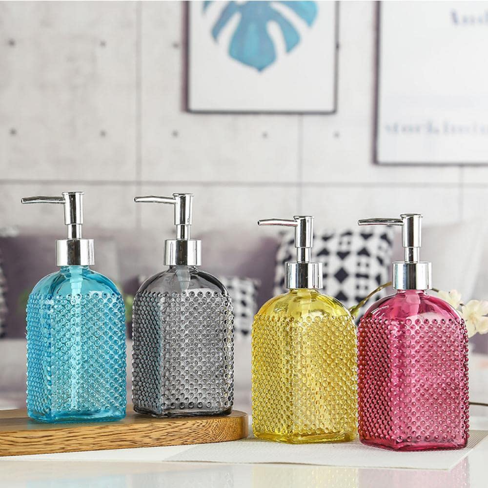 Sizikato Beaded Surface Glass Soap Dispenser Bottle With Pump, 16Oz