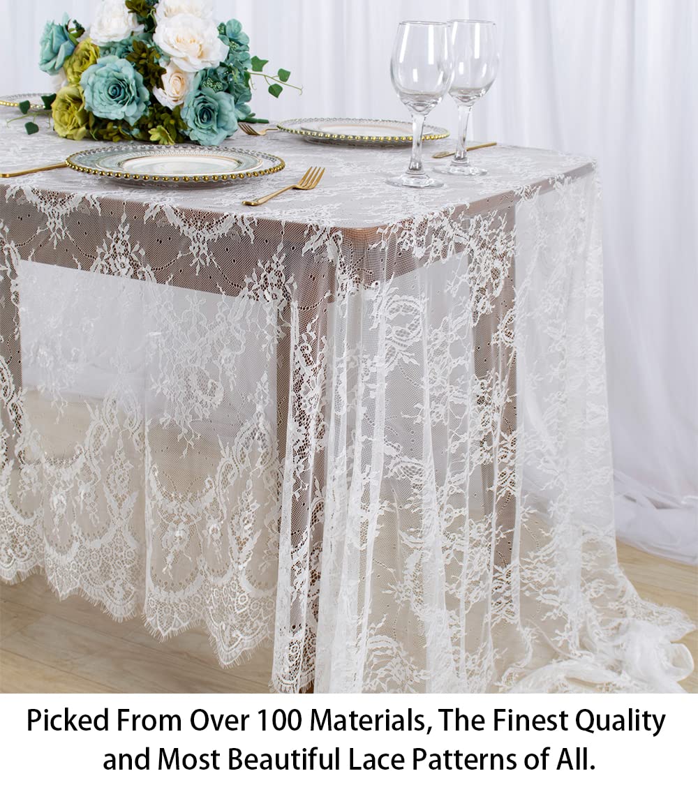 Shinybeauty Lace-Tablecloth-Rectangular 60X120-Inch Lace Table Cloth 2 Pack Floral Lace Tablecloth White Vintage Table Cover Flo