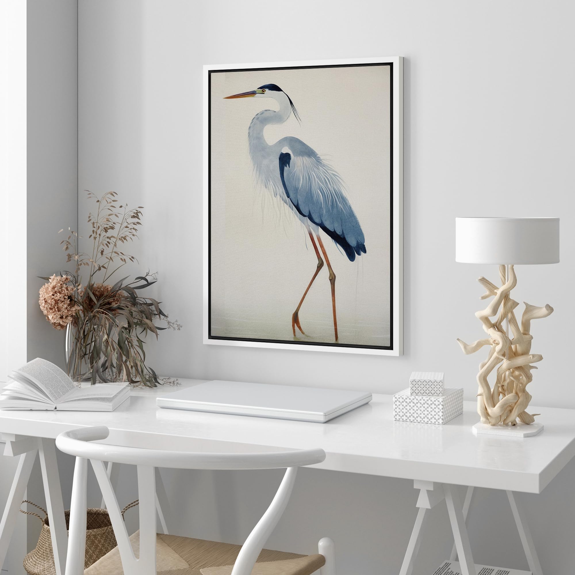 Wall26 Framed Canvas Print Wall Art Watercolor Pastel Blue Heron Galapagos Bird Animals Wilderness Illustrations Modern Art Anti