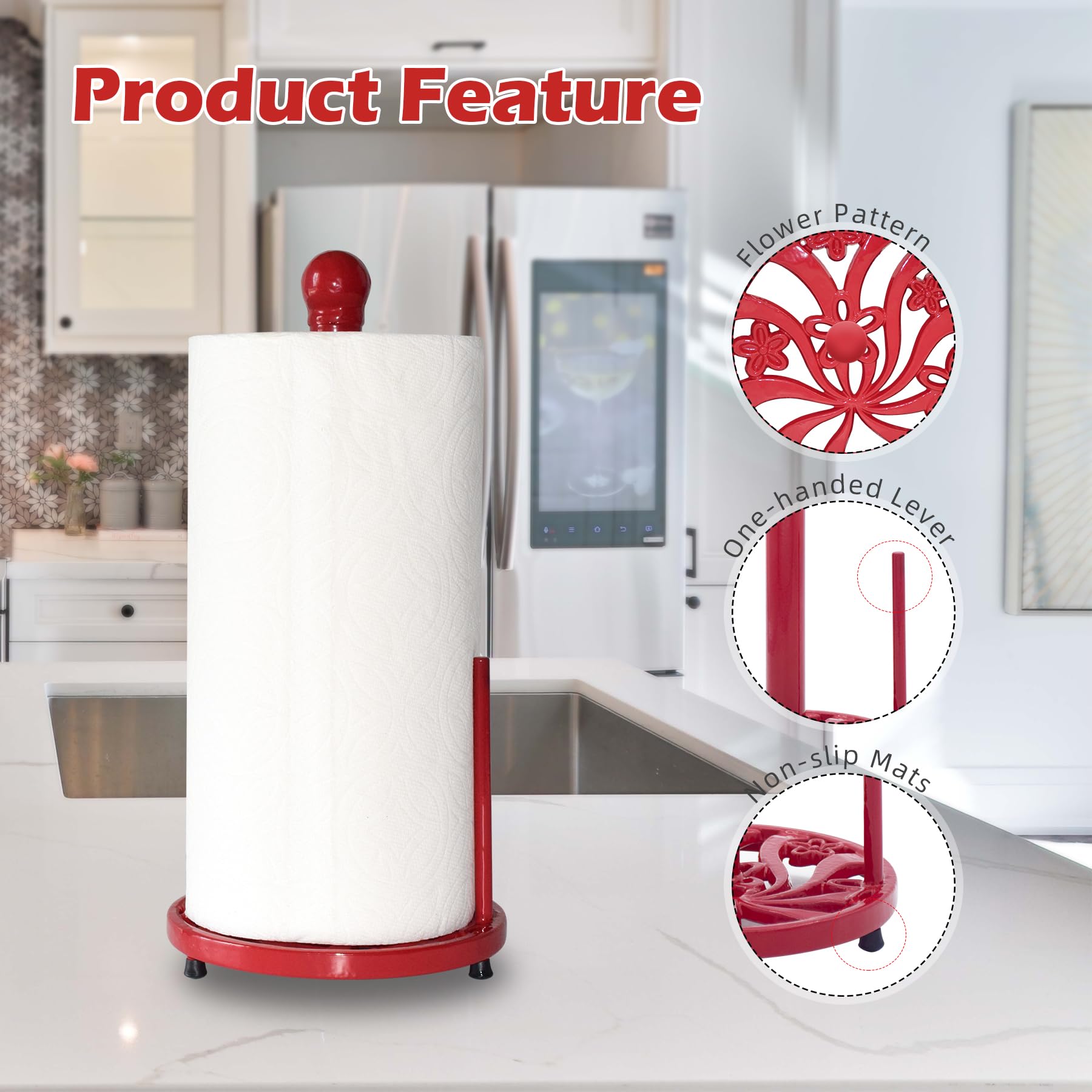 Minluful Vintage Paper Towel Holder Countertop - Cast Iron Standing Roll Paper Towel Dispenser With Elegant And Heavy Daffodil P