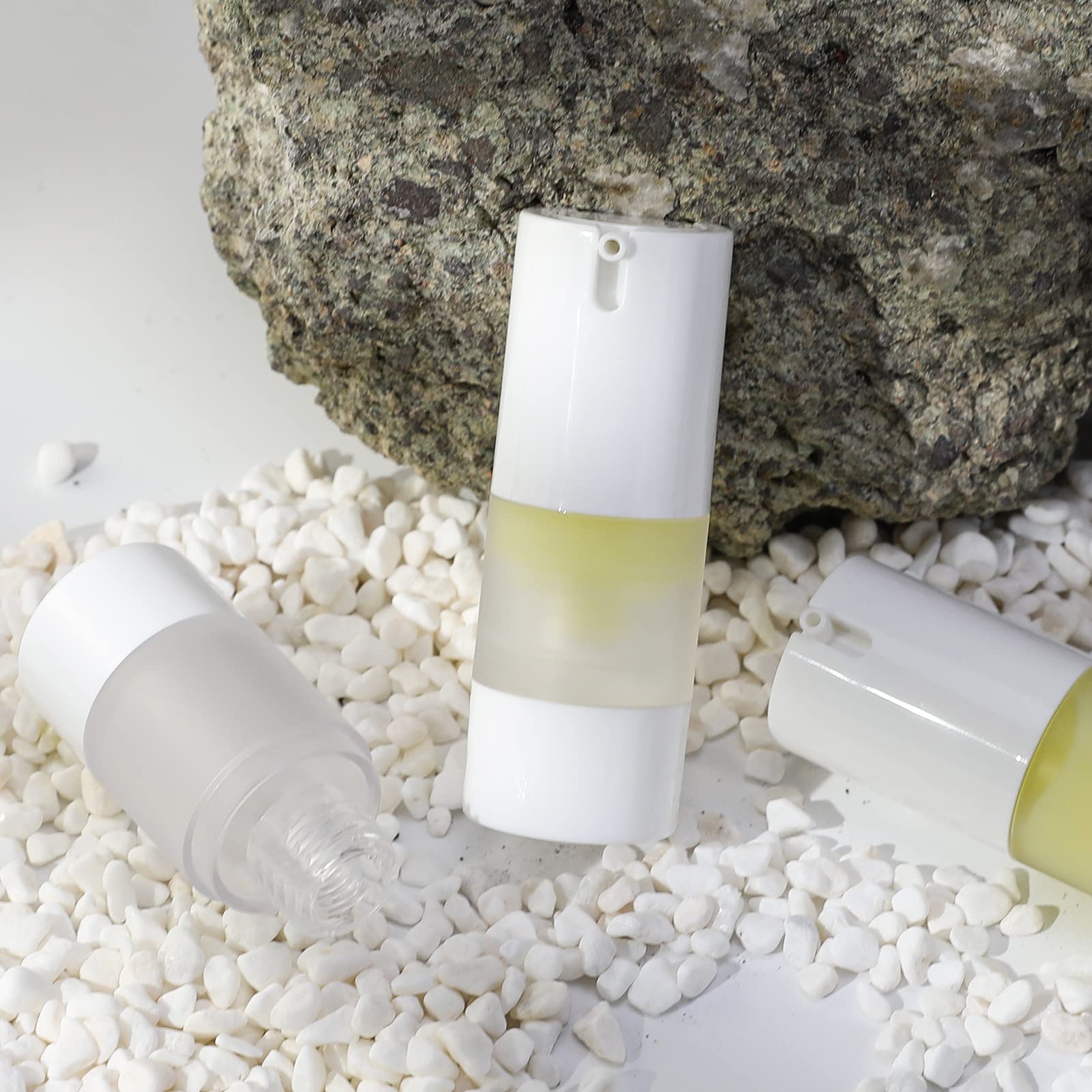 Longway 0.5 Oz 15Ml Airless Pump Bottles,Small Plastic Travel Vacuum Cosmetic Pump Bottles For Lotion And Cream(Pack Of 6, Frost