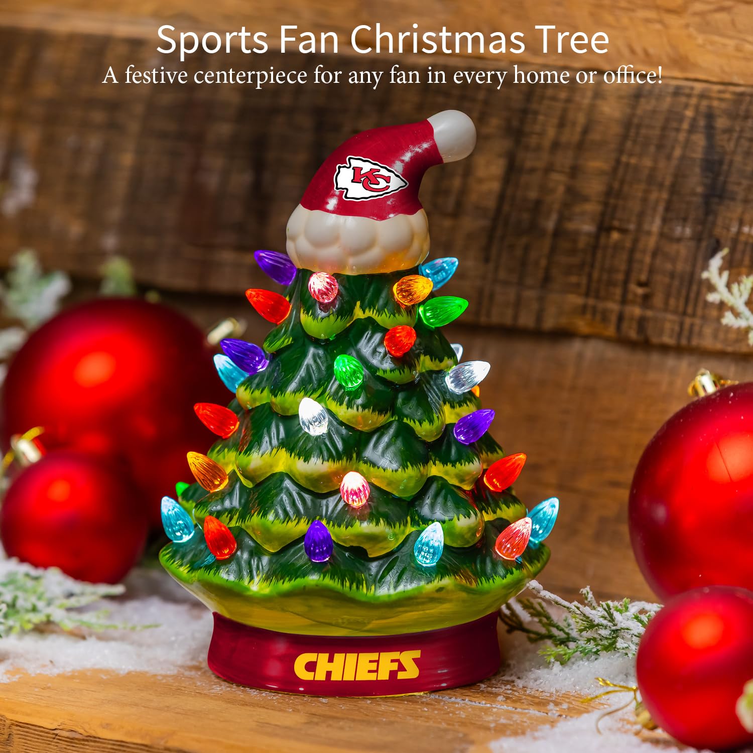 NFL Kansas City Chiefs Christmas Trees That Light Up | 8 LED Vintage Christmas Tree | Officially Licensed Team Logo | Christmas