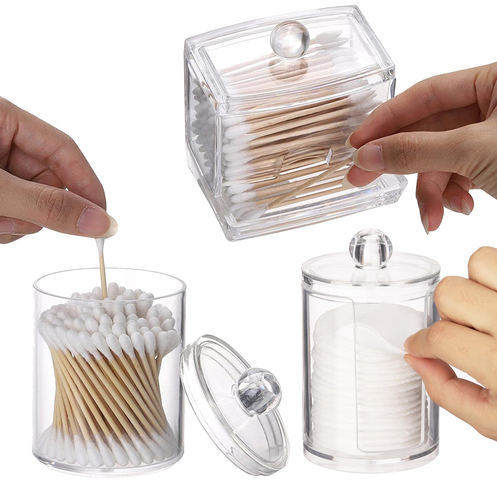 Tbestmax Bathroom Organizer Accessories Set-10 Oz,7 Oz Qtips Holder Storage With Lids, Cotton Ball/Swabs Dispenser, Apothecary C