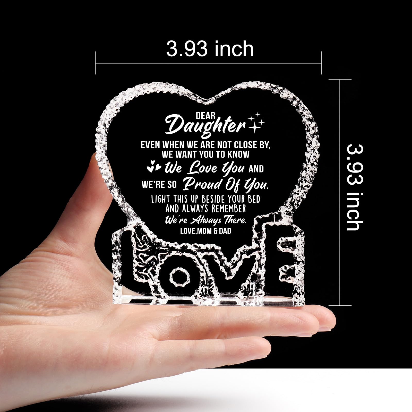 ZHSHWAT Heart Shaped Crystal Mom & Dad to Daughter Gifts for Anniversary & Birthday