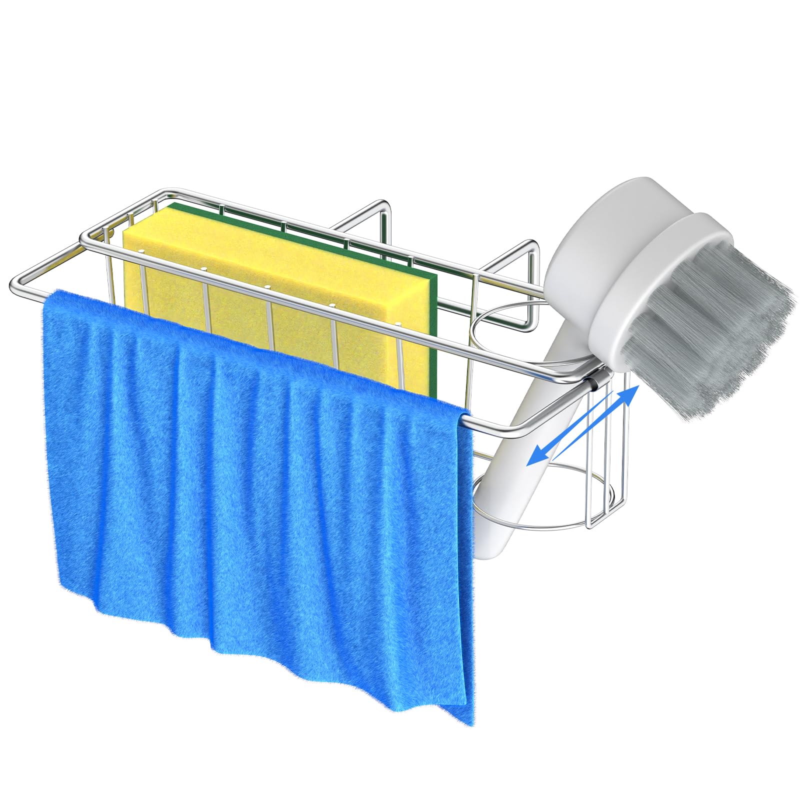QMLALA Sponge Holder for Double Kitchen Sink, 3in1 Sink Caddy, Brush, Dish Towel, Sponge Sink Organizer Liquid Drainer Rack  