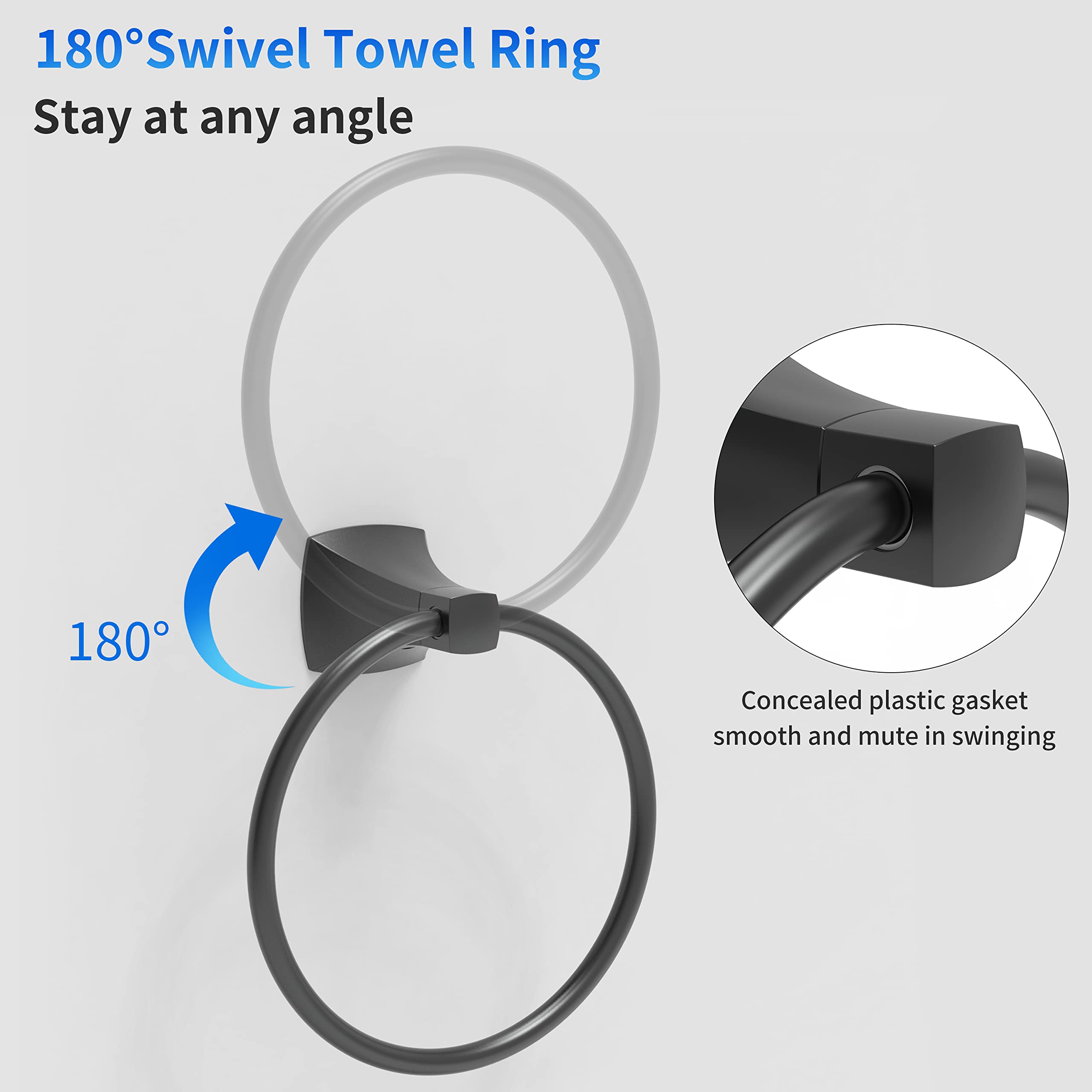 Wzrua Hand Towel Holder For Bathroom Kitchen Matte Black Towel Ring Towel Hanger Stainless Steel And Zinc Alloy Wall Mount