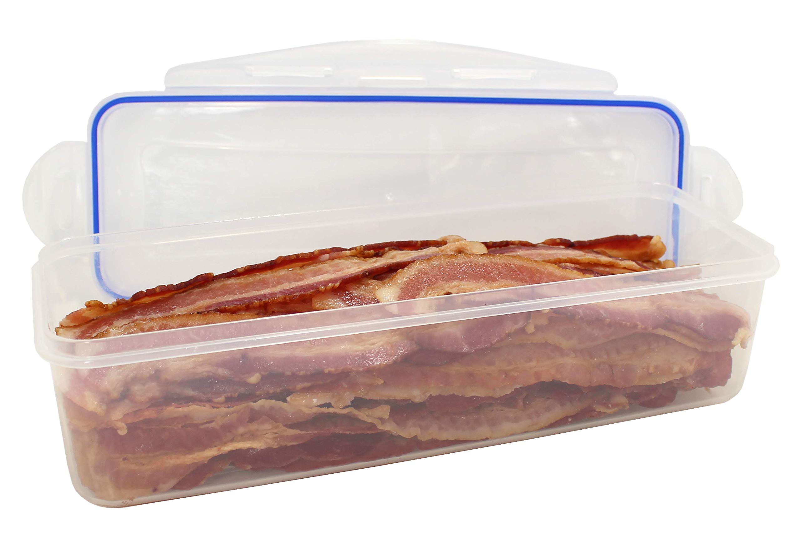 Tripi Plastic Storage Container For 2Lbs Cooked Or Uncooked Bacon, Meat, Food - Fresh Seal - Refrigerator, Freezer, Dishwasher,