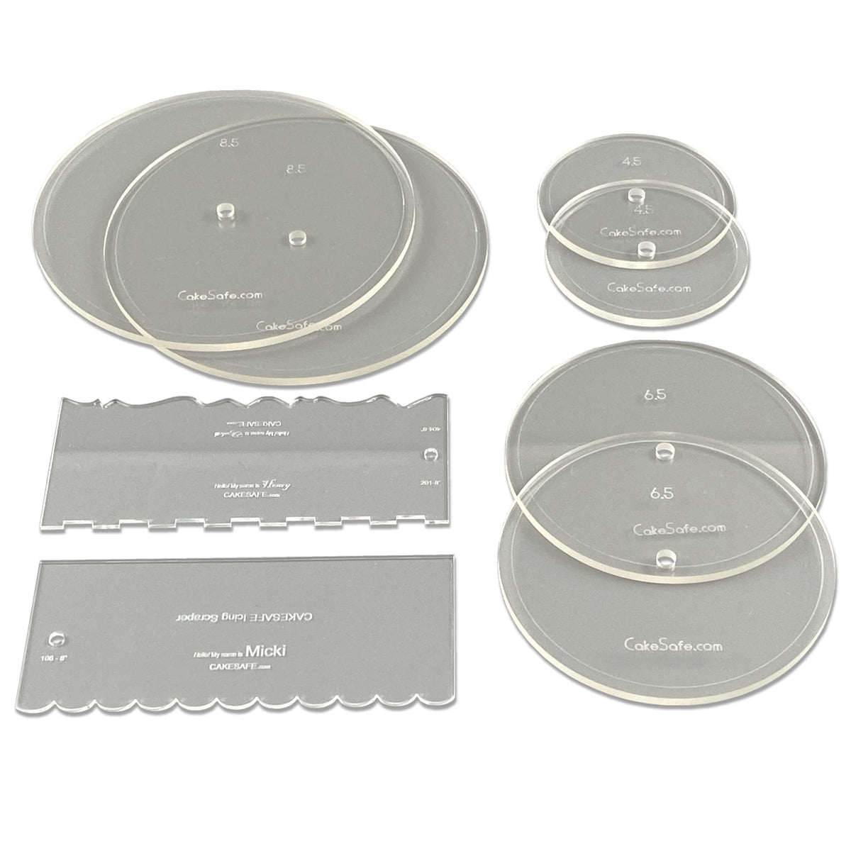 Cakesafe Bare Necessities Cake Decorating Acrylic Disk Kit - 3 Sets -Round 4.5   , 6.5    And 8.5    Disk Sets (2 Disks Per Size
