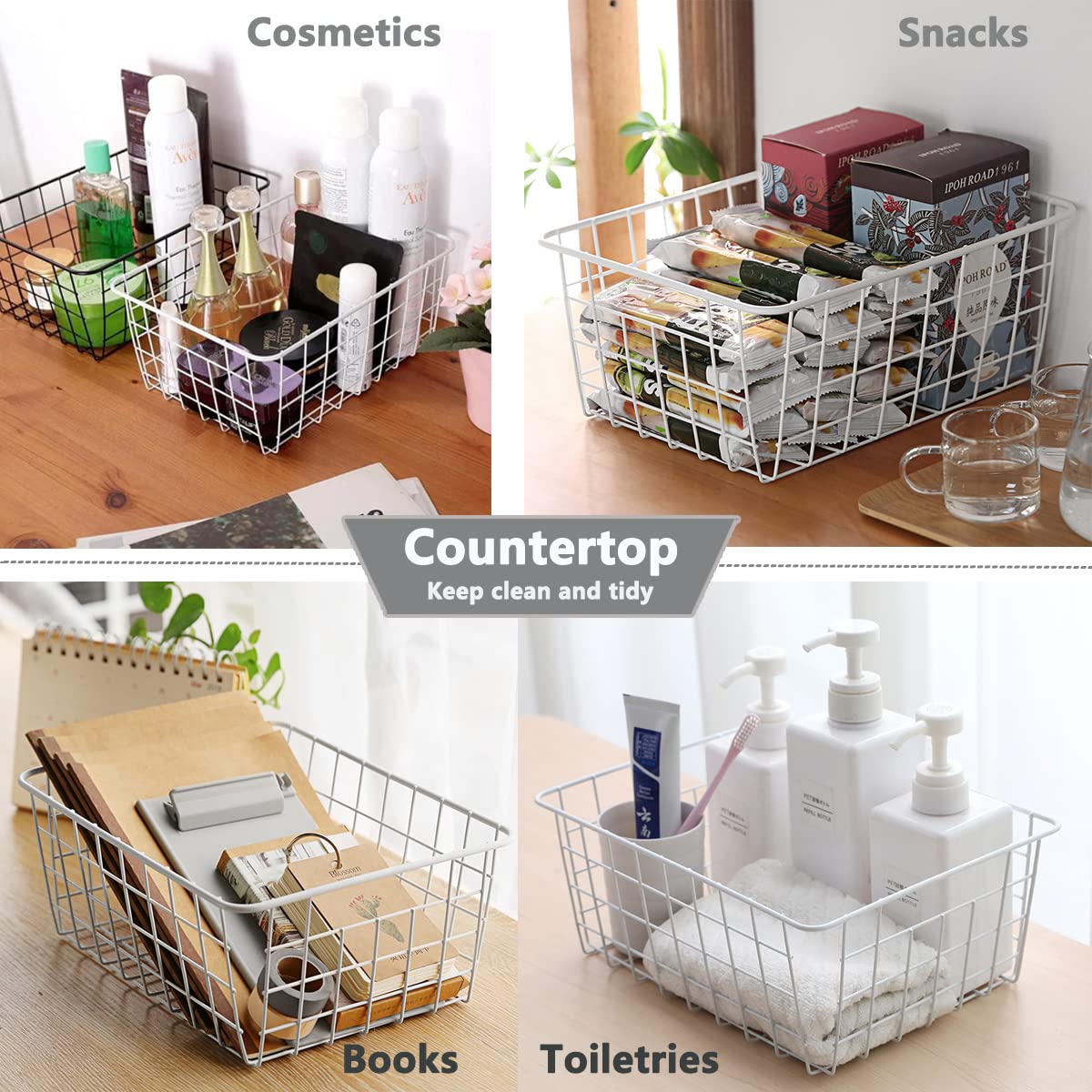 Losyhu 4 Pack White Wire Baskets For Organizing Office Wire Storage Baskets Wire Baskets White Metal Storage Baskets For Pantry