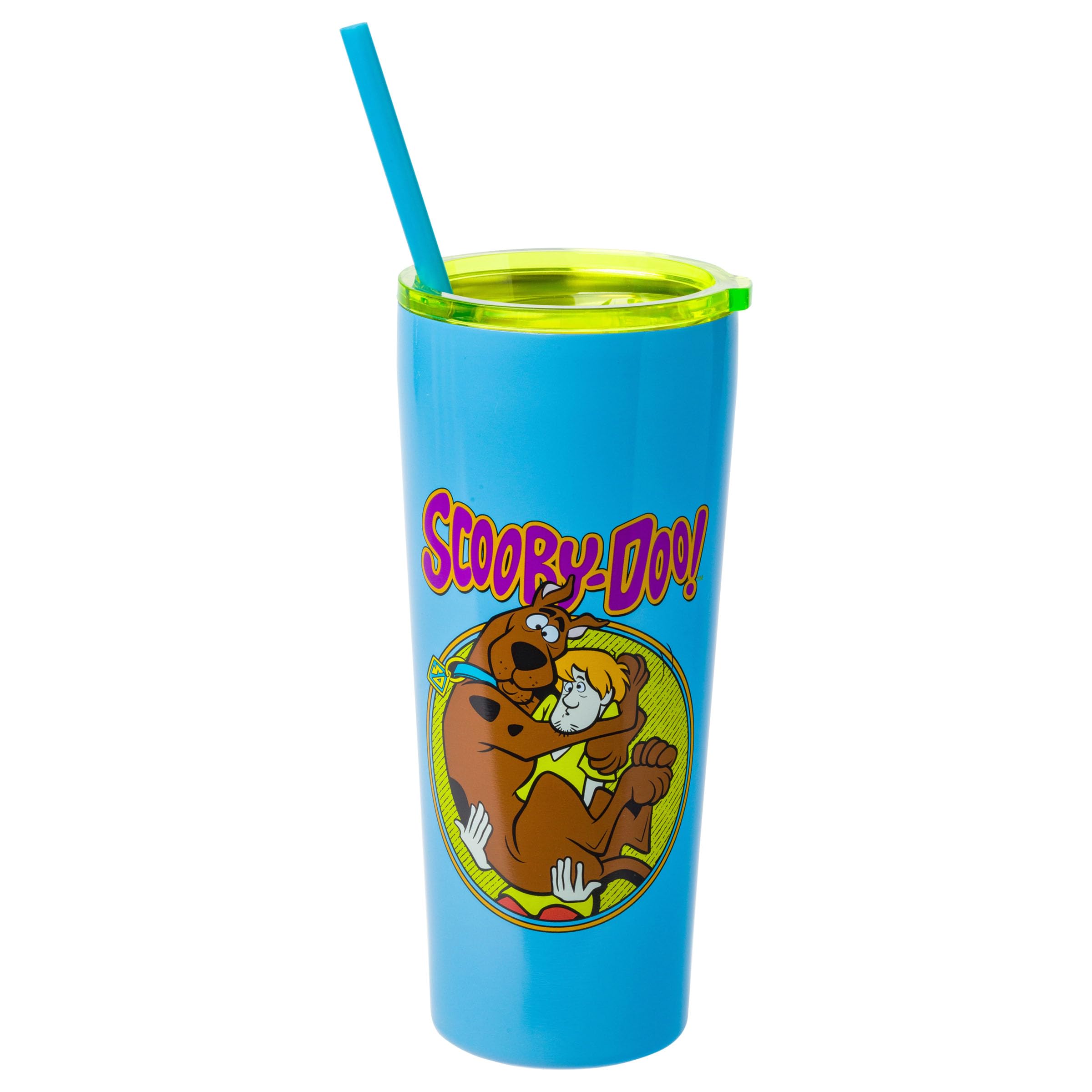 Silver Buffalo Scooby Doo Scared Shaggy Scooby Double Walled Stainless Steel Tumbler with Straw, 22 Ounces