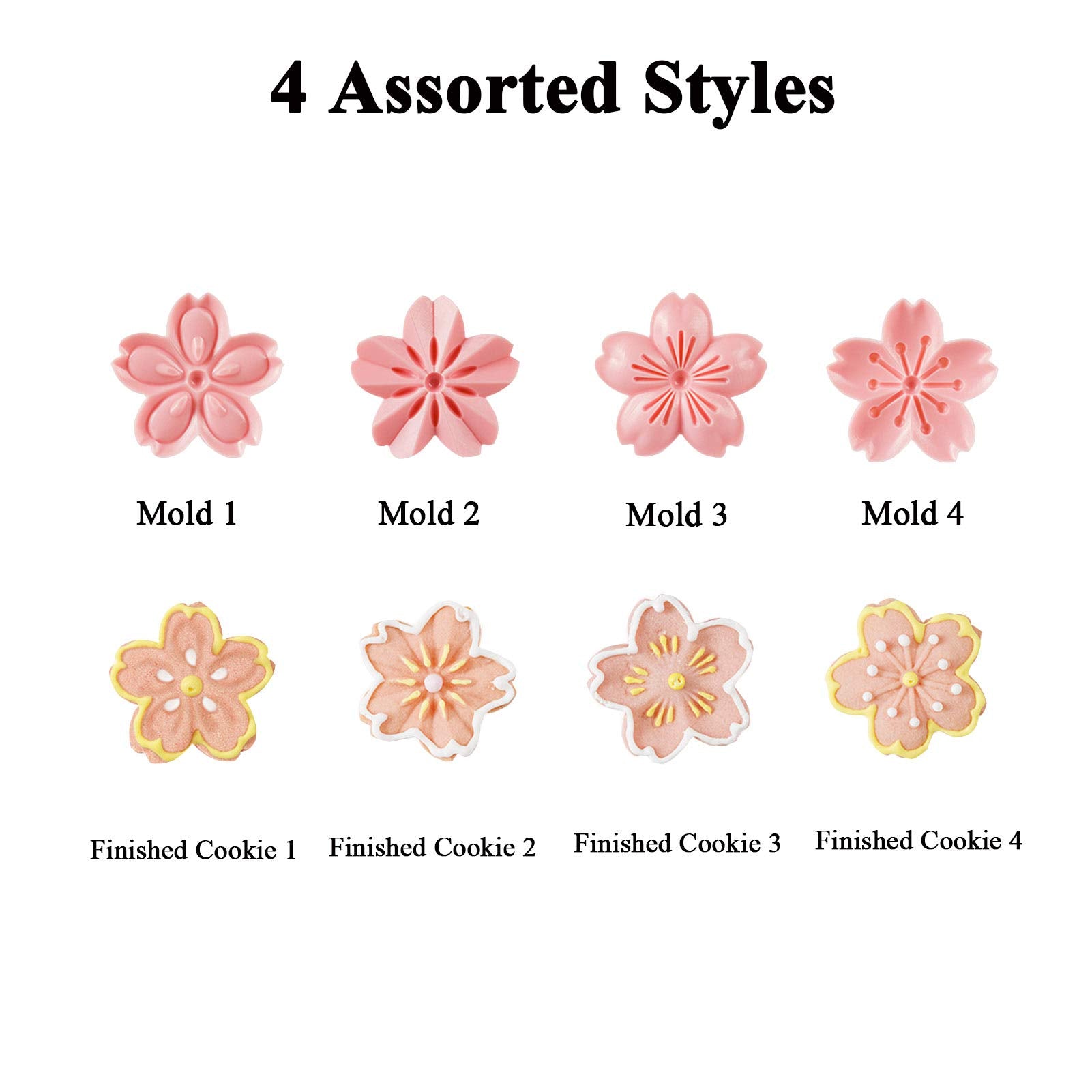 HAGBOU Cookie Press - 4 Styles Cherry Blossom Cookie Stamps, ABS Material, Pink, Model BAOHK03