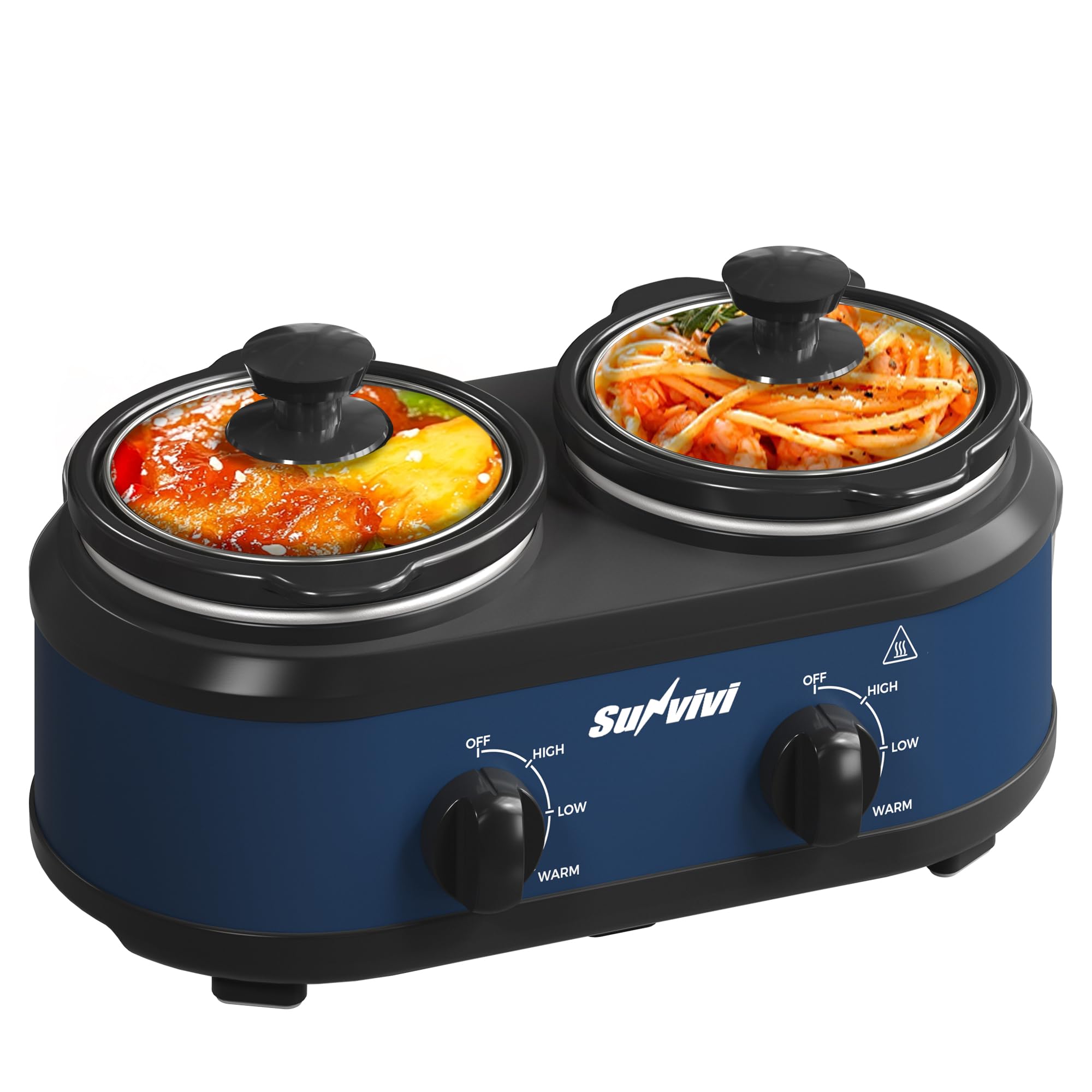 Sunvivi Double Slow Cooker,2 Removable Pots Small Mini Crock Buffet Server and Warmer with Adjustable Temp, Visible Glass Lids, 
