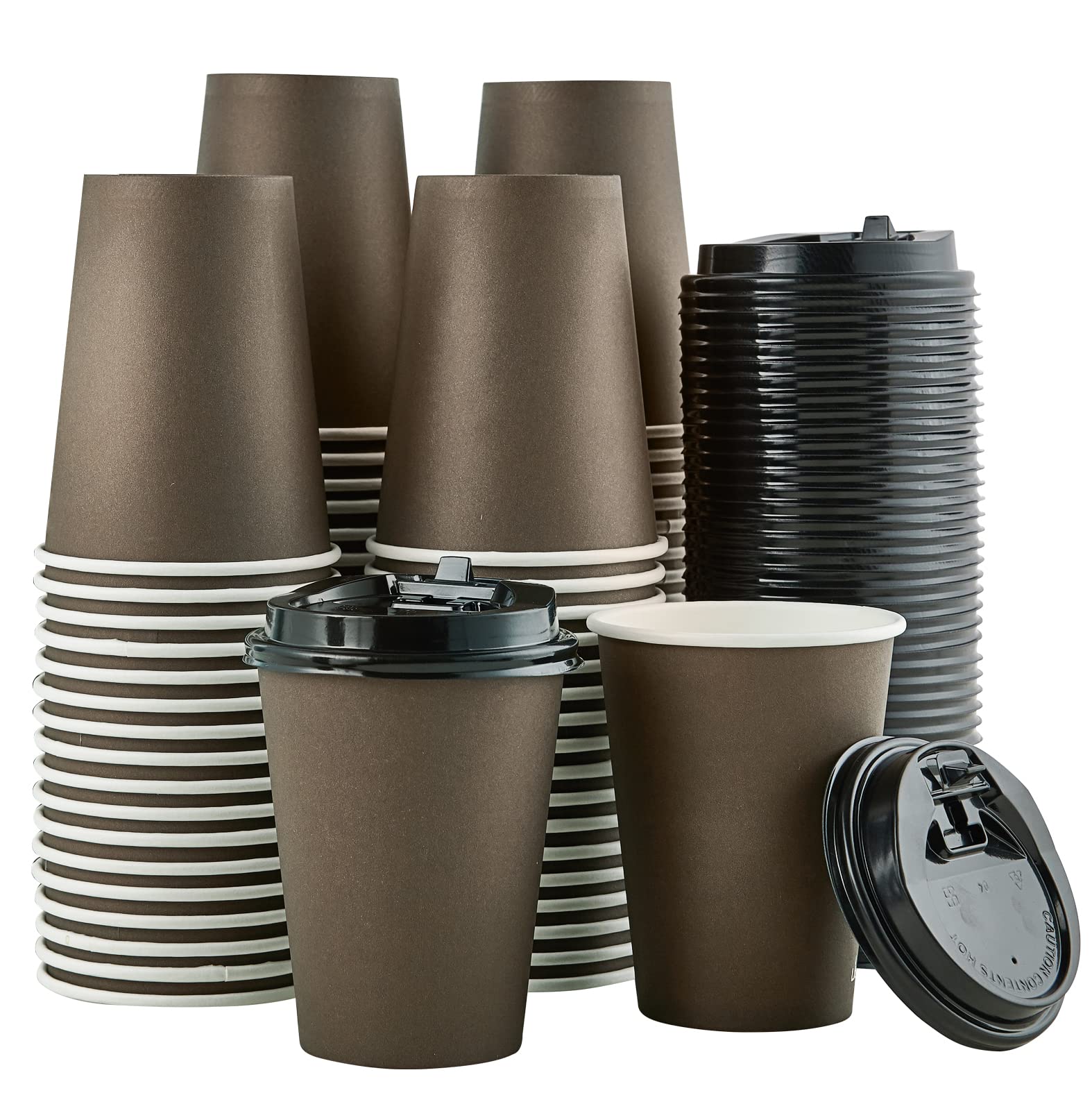 Litopak 100 Pack 12 Oz Paper Coffee Cups, Brown Disposable Coffee Cups With Lids, Drinking Cups For Cold/Hot Coffee, Water, Juic