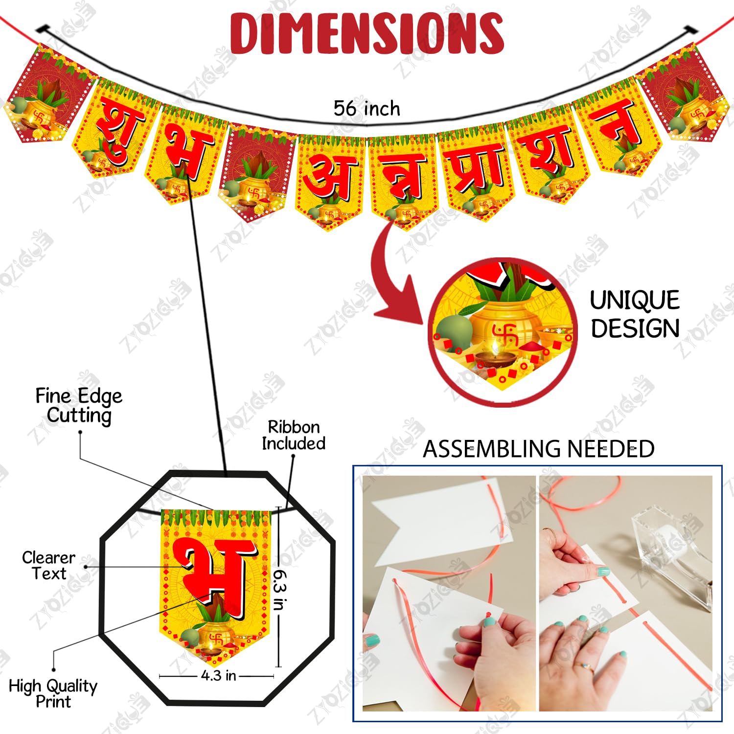 Zyozique  Annaprasanam Photo Booth Props With Annaprasanam Paper Bunting Paper Banner Hindi Font Shubh Annaprashan | Rice Ceremo