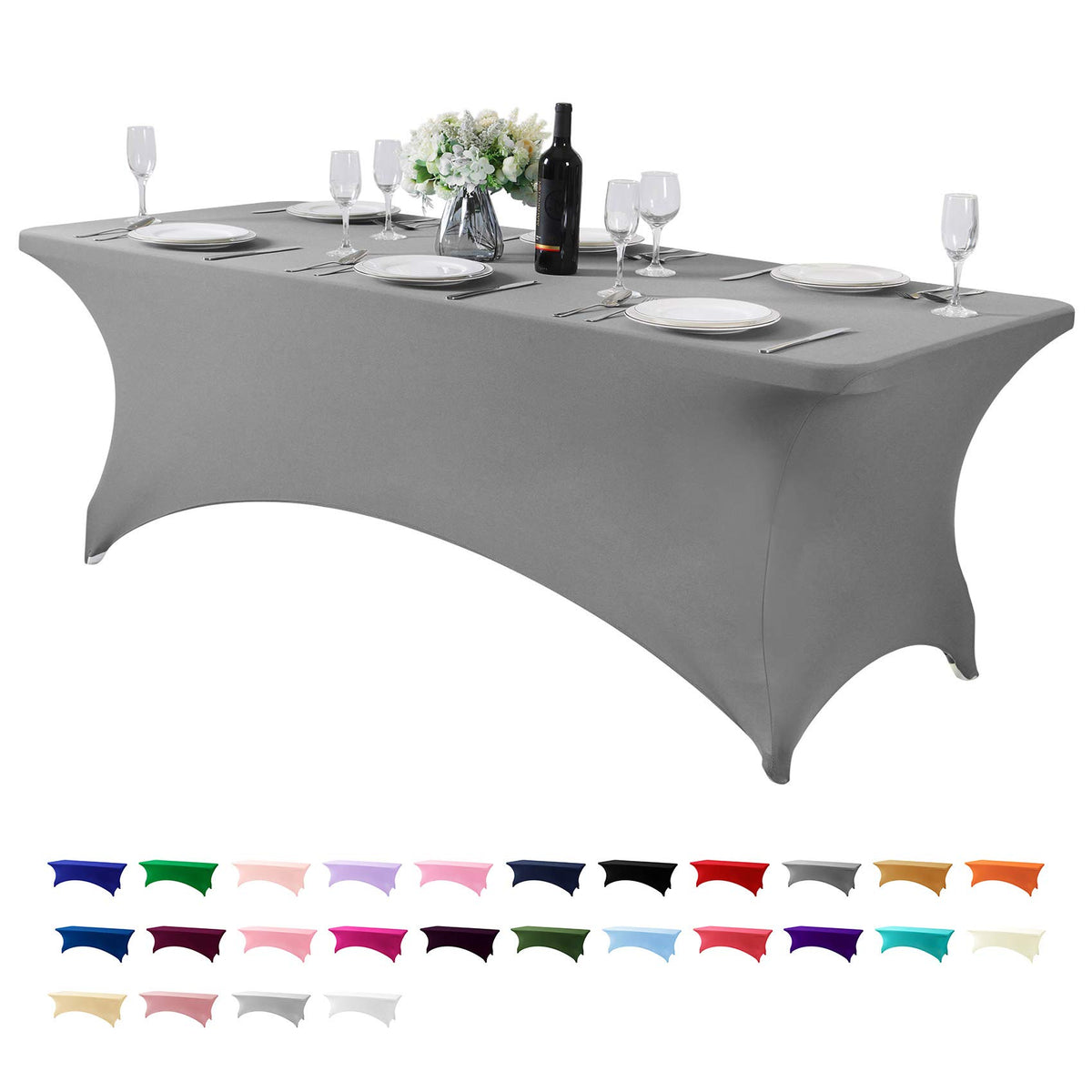Hezuzo Spandex Table Cover For 8Ft Table Universal Fitted Stretch Tablecloth For Party, Banquet, Wedding And Events-Gray