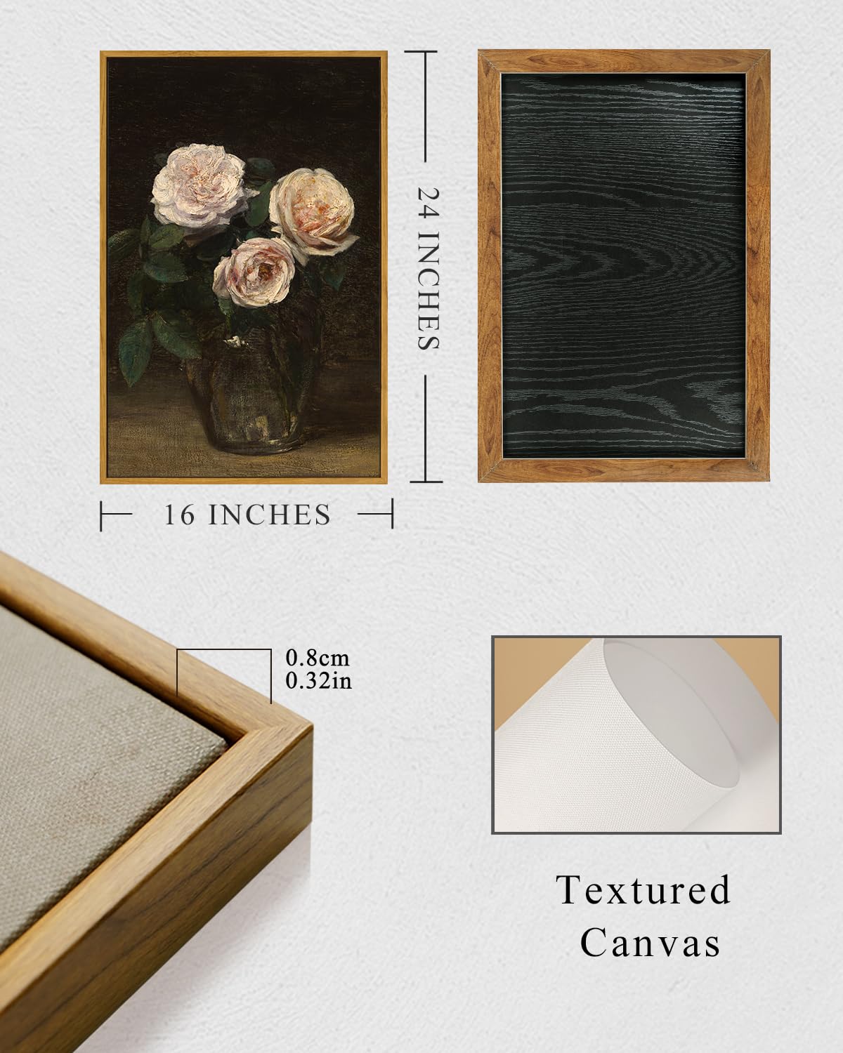 Insimsea Framed Wall Art For Living Room Large Canvas Wall Artroses In Glass Vase Vintage Flower Prints Classical Oil Painting C