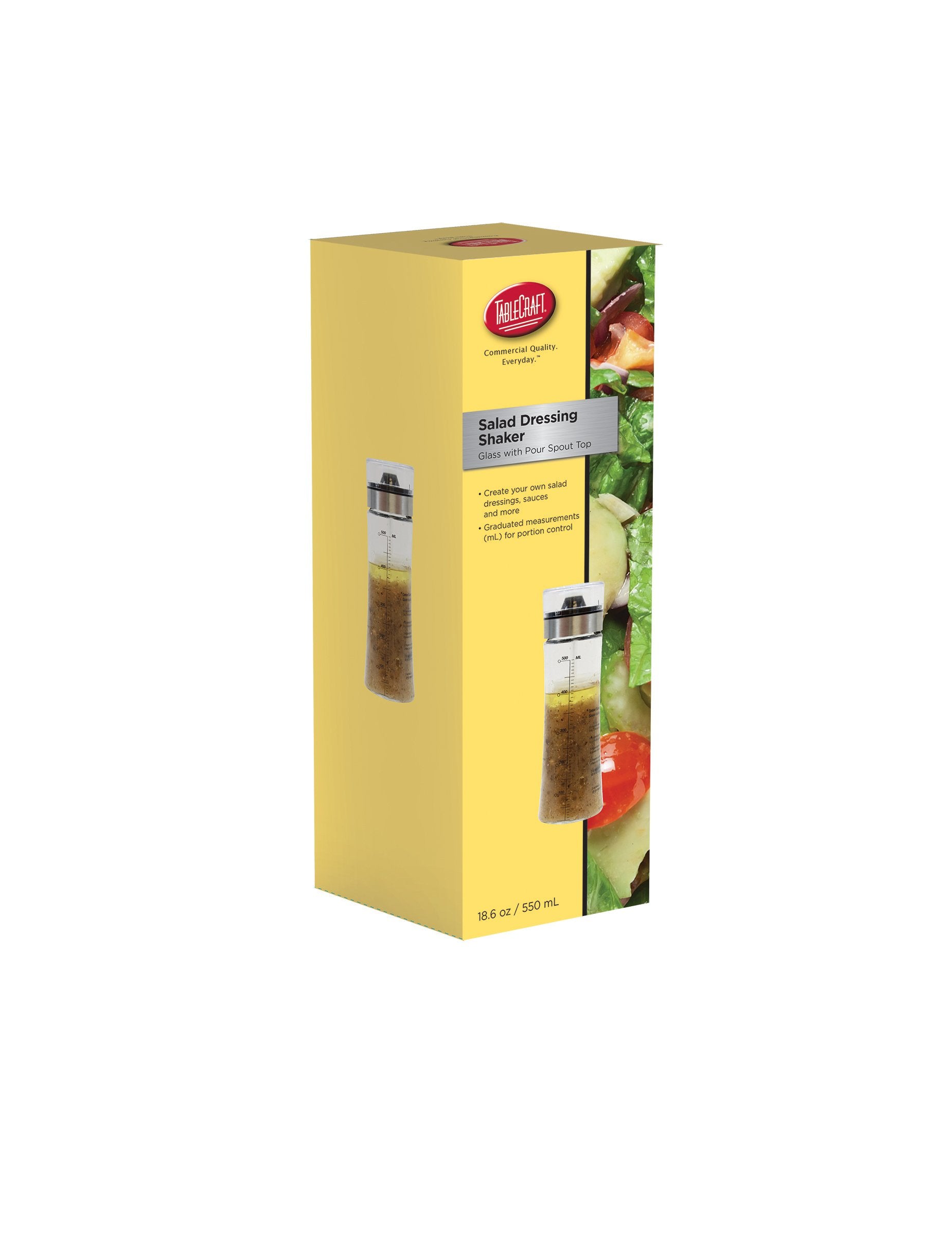 Tablecraft Salad Dressing Shaker, Glass With Plastic & Metal Pour Spout Top, Clear