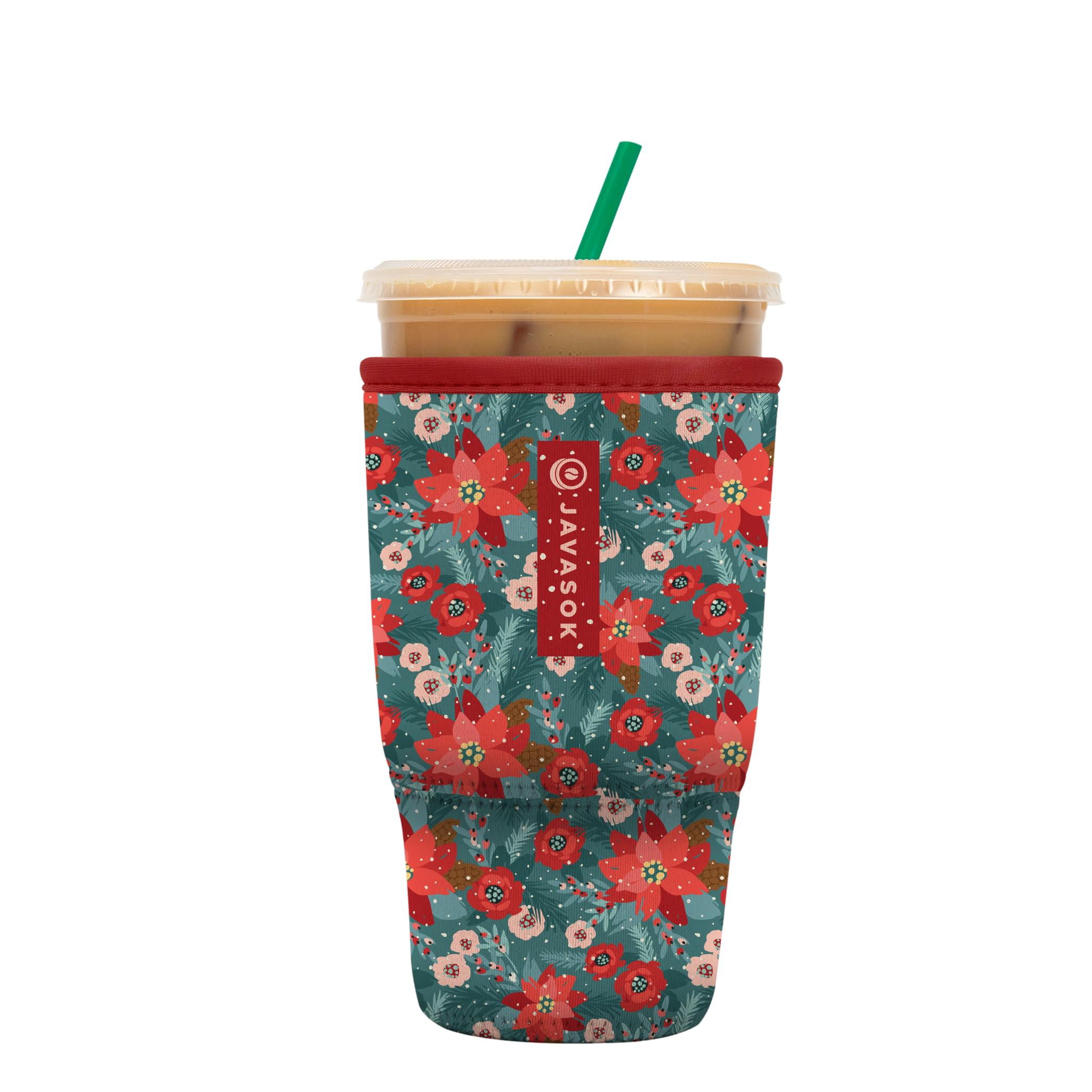 Sok It Java Sok Iced Coffee & Cold Soda Insulated Neoprene Cup Sleeve (Pastel Poinsettias, Large: 30-32oz)