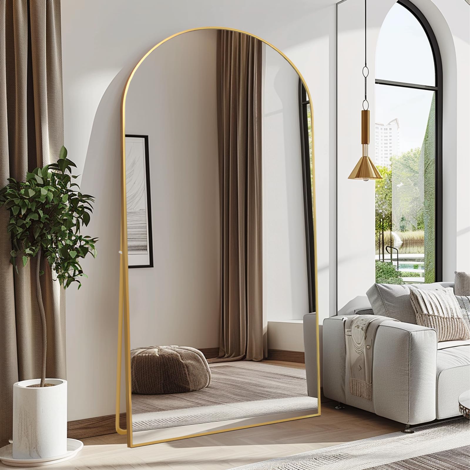 Beauty4U Arched Full Length Mirror, Standing or Leaning, Bedroom Dressing Mirror with Gold Aluminum Alloy Frame, 65  x 24 