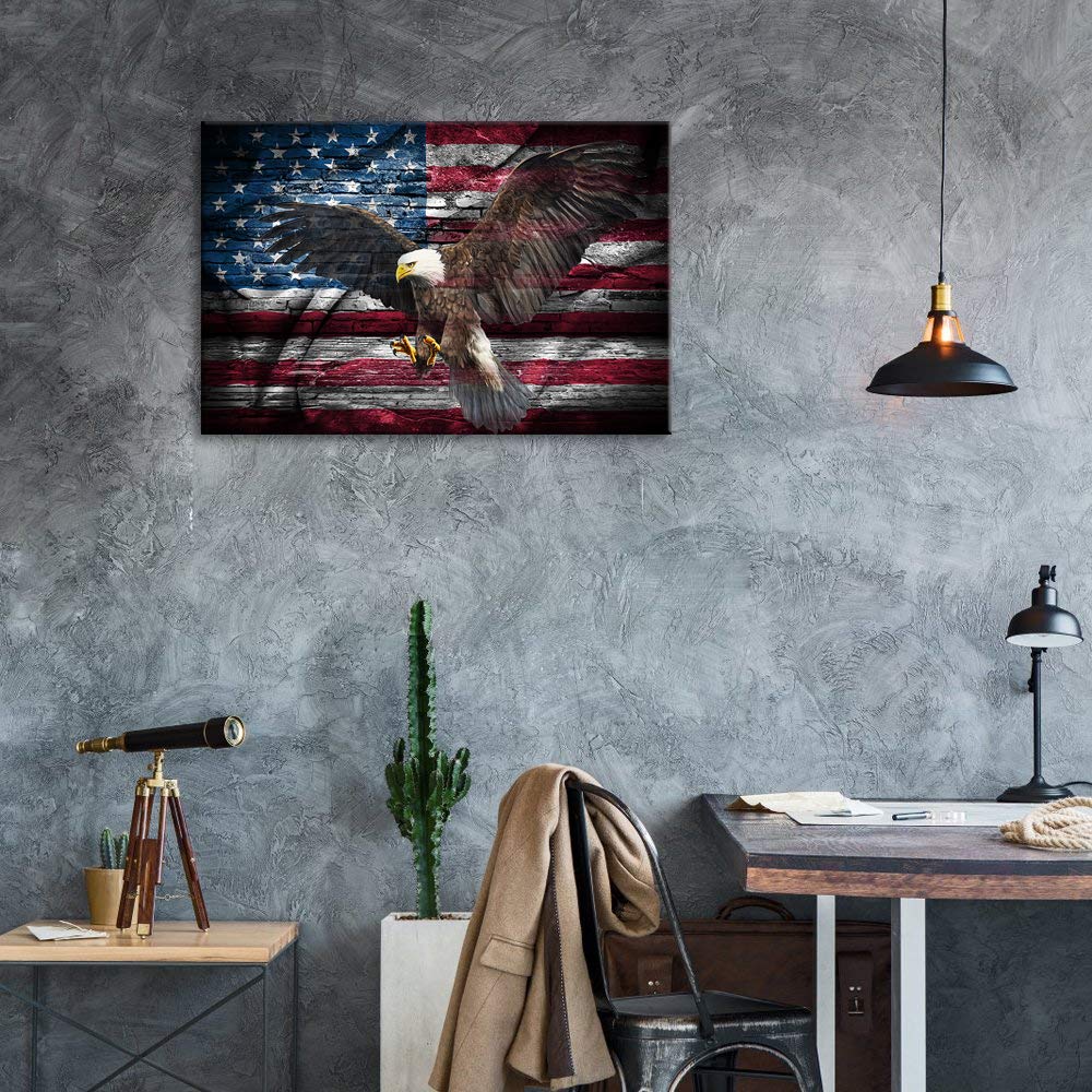 Urttiiyy Retro American Flag Bald Eagle Usa Military Wall Art Canvas Prints Thin Blue Red Line Home Decor Pictures For Living Ro