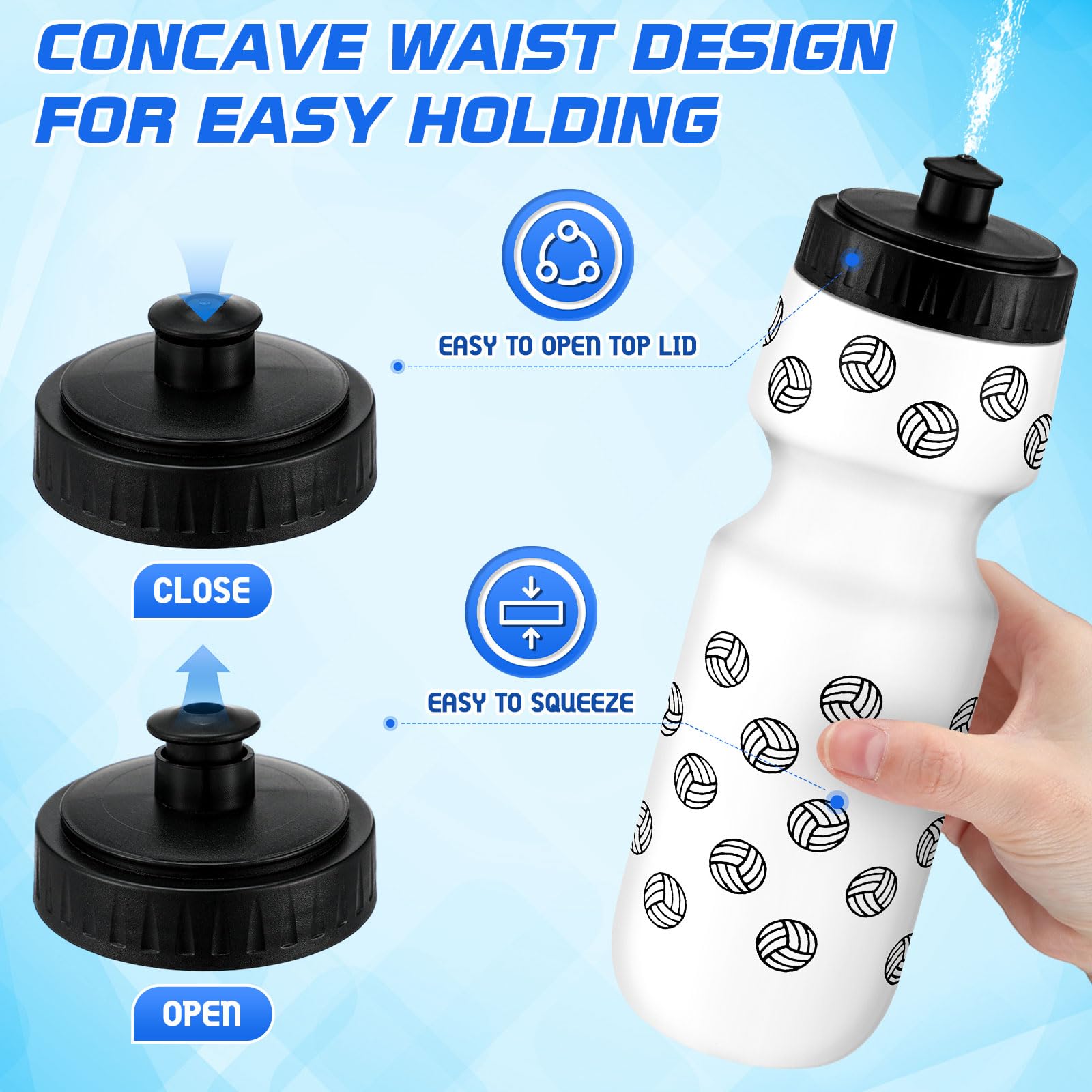 Skybooly 24 Pcs Water Bottle Bulk Reusable Sports Squeeze Water Bottles Ball Cup Accessories for Sports Party Favors Team Gifts