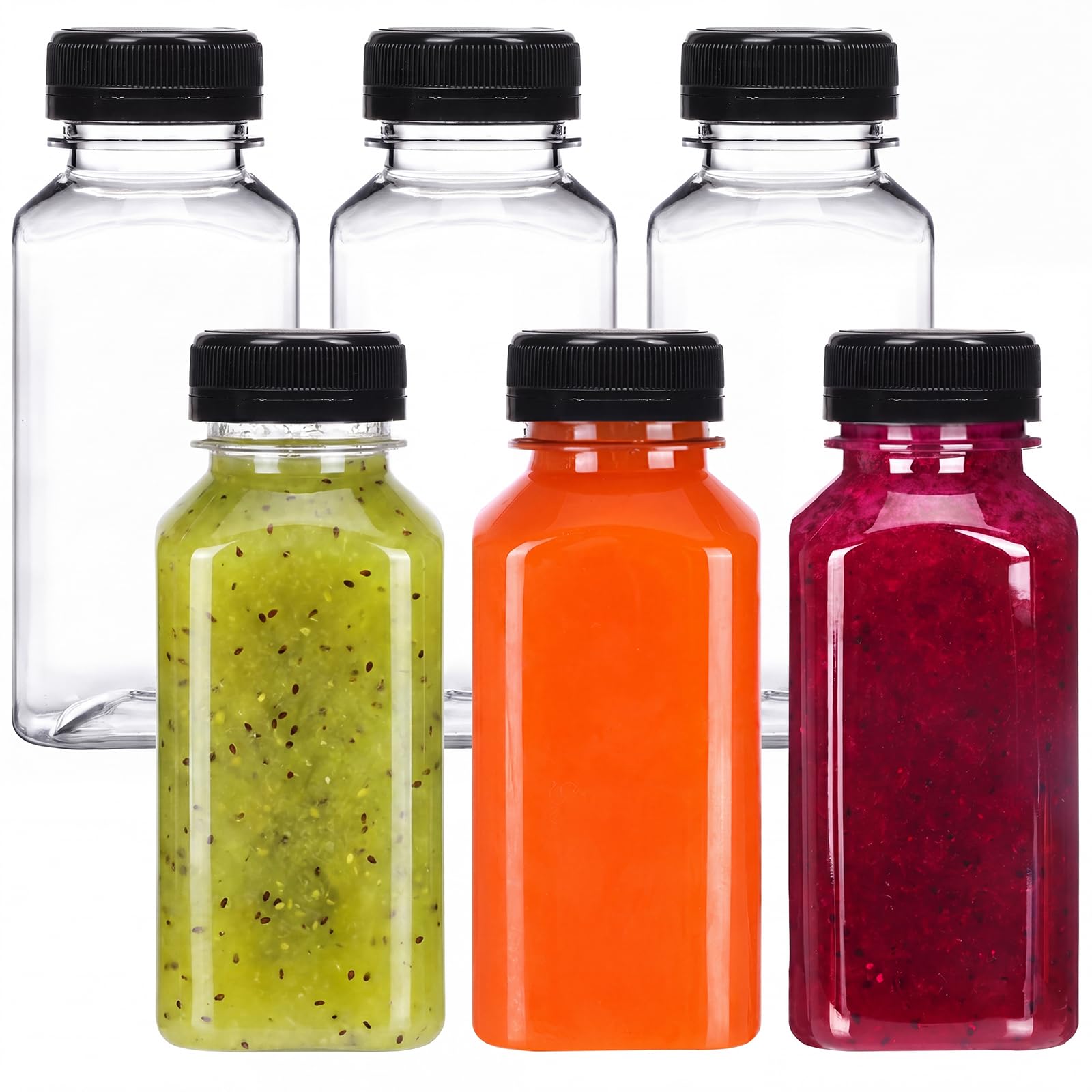Moretoes 6pcs 8oz Plastic Juice Bottles with Caps, Clear Empty Reusable Water Bottles, Disposable Beverage Containers Bulk for J