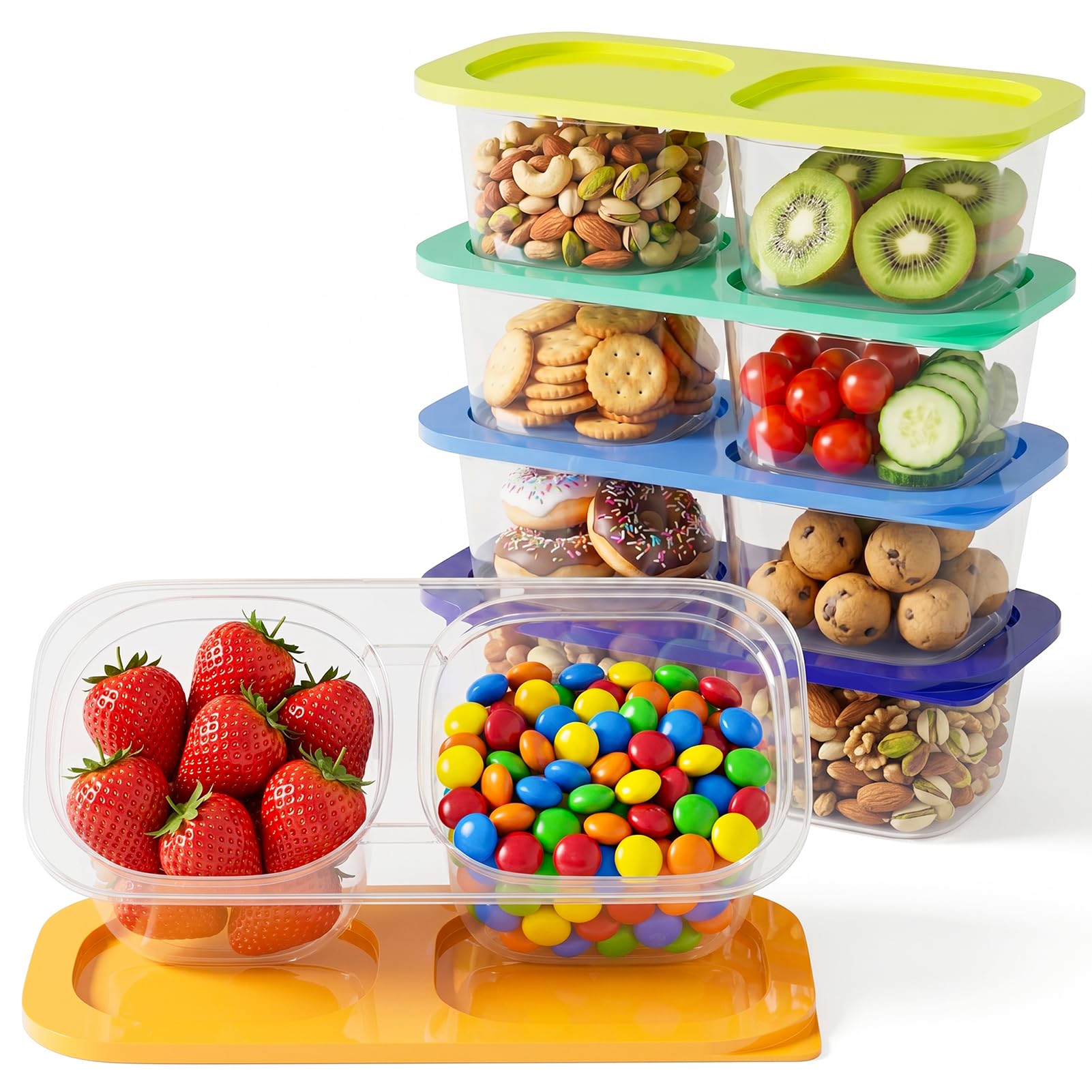 LUOFNI Snack Pack Containers for Kids, 5 Pack Reusable Snack Containers with Lids, 2 Compartment Small Bento Snack Box, BPAFree