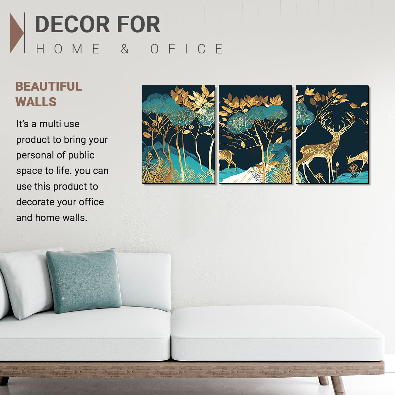 Kotart Green And Golden Deer Paintings Wall Art Mdf Panel Painting For Wall Decoration - Wall Paintings For Living Room, Bedroom
