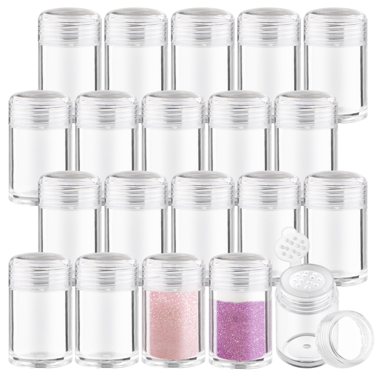 Mirrline 20 Pcs 10g Loose Powder Jar Plastic Refillable Face Powder Case Transparent Travel Cosmetic Container with Sifter  Cle