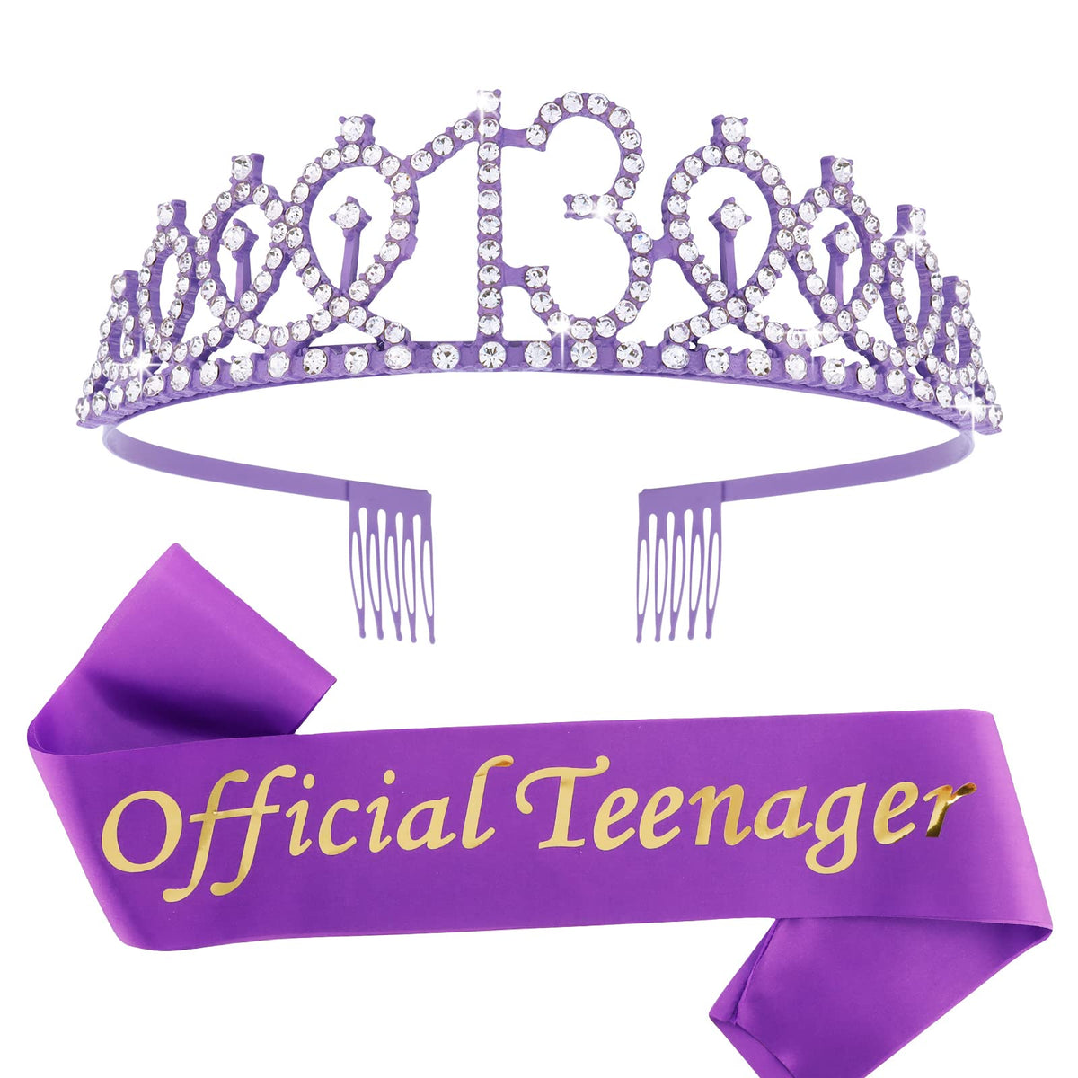 Cieher Purple 13Th Birthday Crown For Girls & Official Teenager Birthday Sash Set, 13 Birthday Tiara, Birthday Gifts For Teen Gi