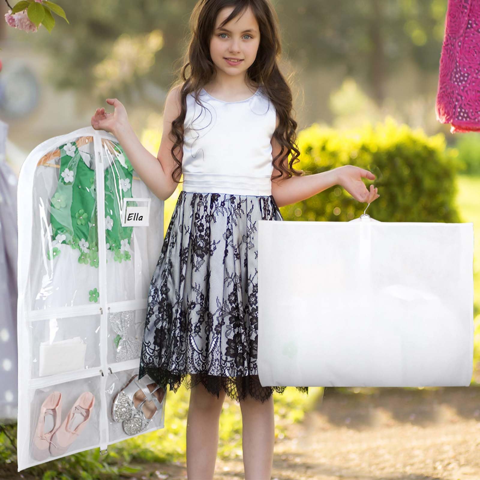 Syeeiex Clear Dance Costume Garment Bag with 3 Gussetes(5 Pack),40 Garment Bags for Dance Costumes,Kids Dance Garment Bag with