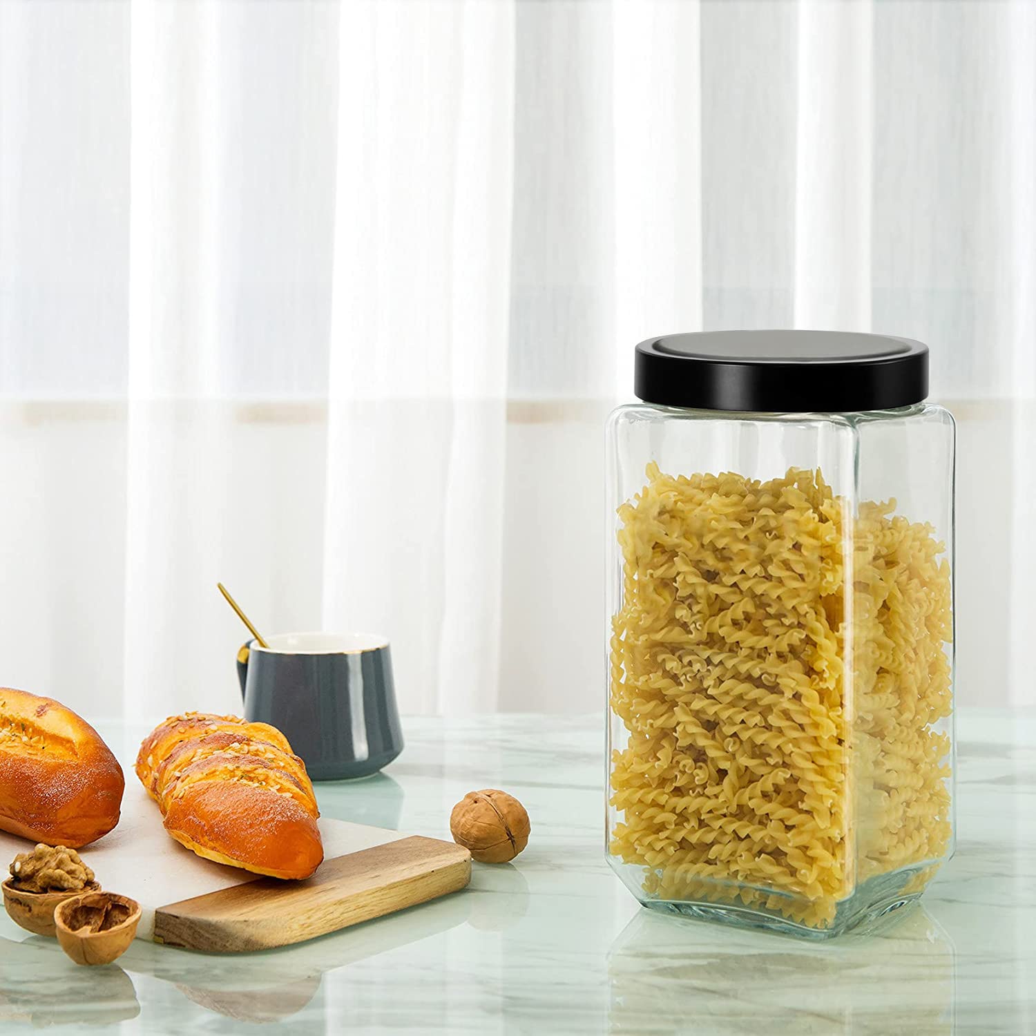 Brezzycloud Piraml Glass Cubical Square 1000Ml Transparent Glass Jars & Containers For Kitchen Pantry, Cookies, Dry Fruits, Coff