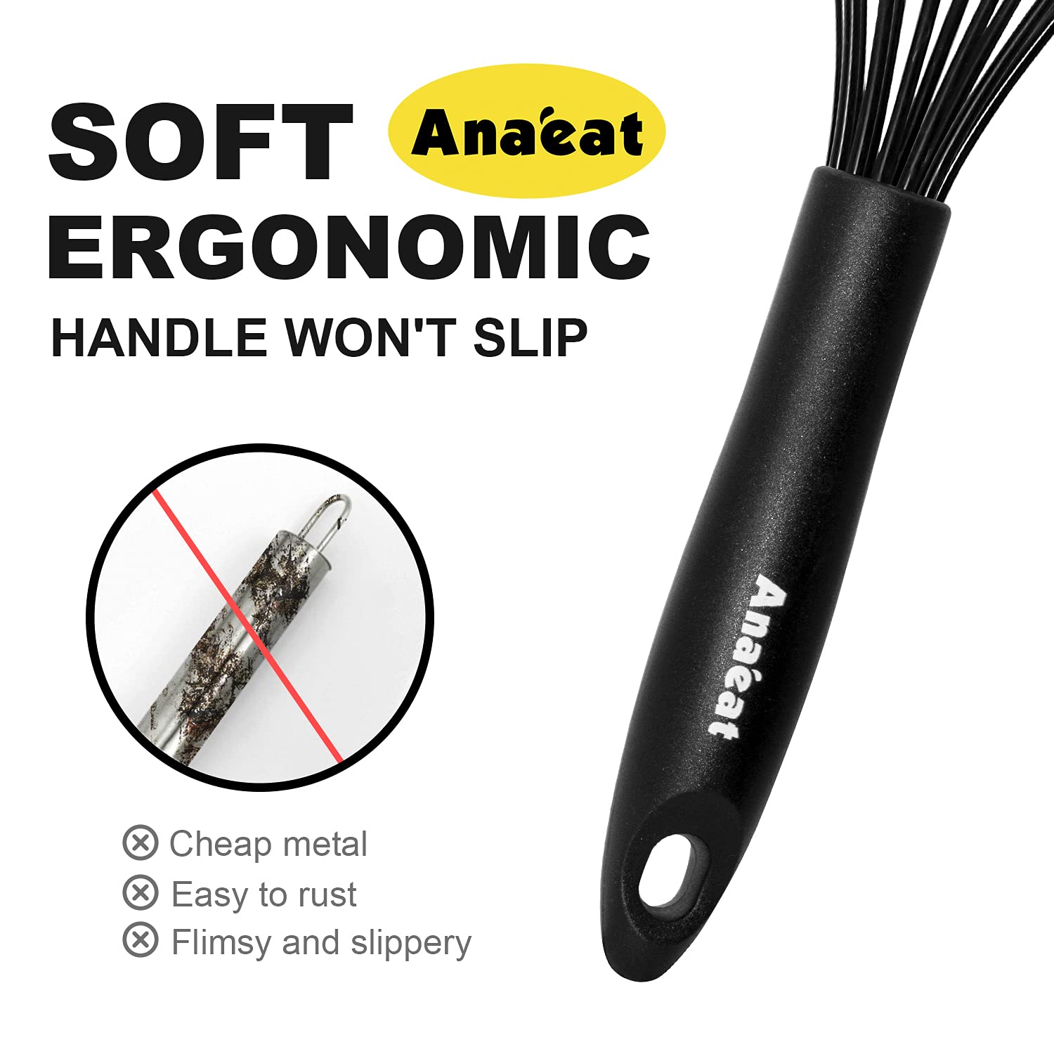 Anaeat Silicone Kitchen Whisk Set Of 4, Perfect For Non-Stick Cookware, Egg Beater Milk Blender For Whisking, Cooking, Baking, B