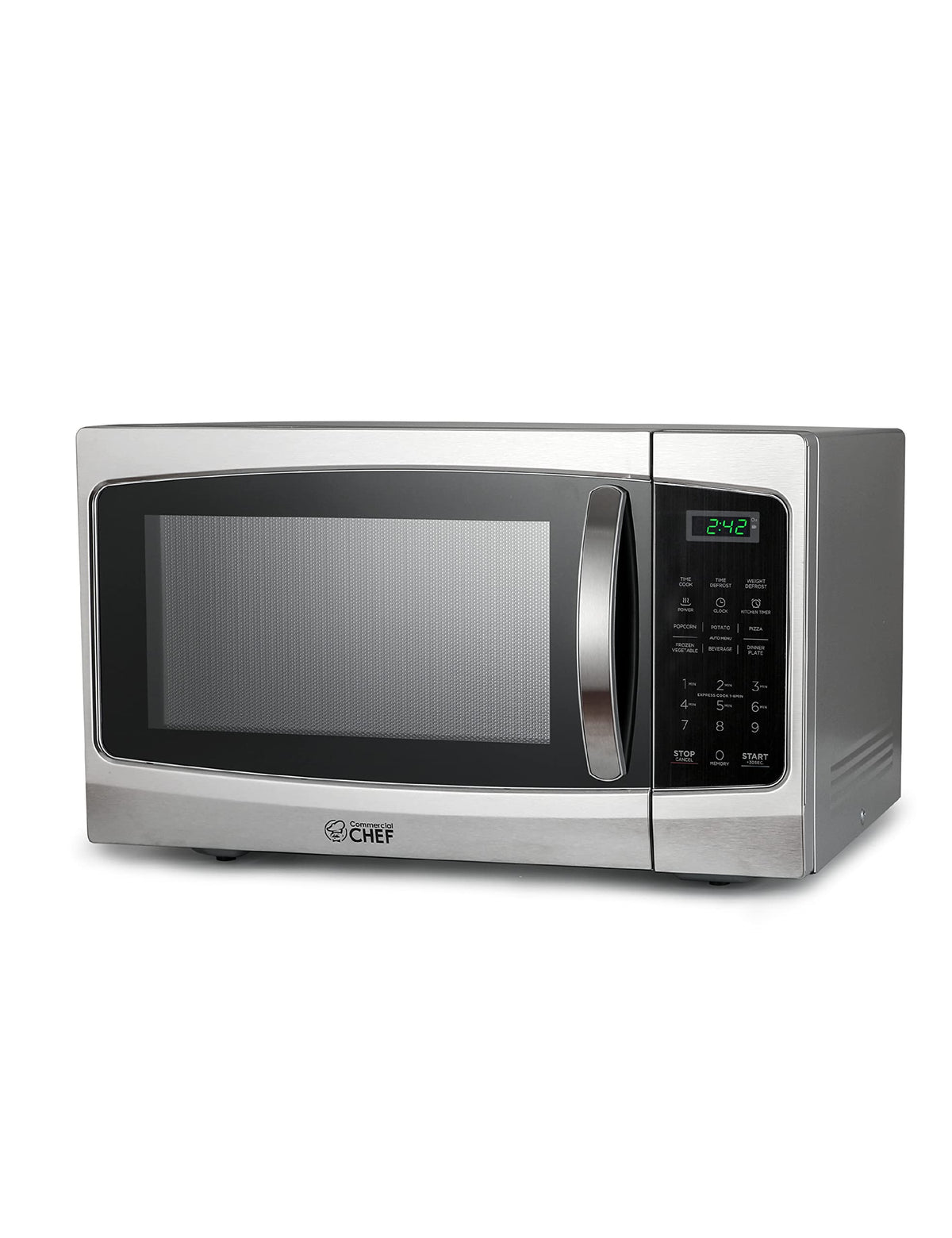 Commercial Chef Small Microwave 13 Cu Ft Countertop Microwave With Digital Display, Stainless Steel Microwave & 10 Power Levels,