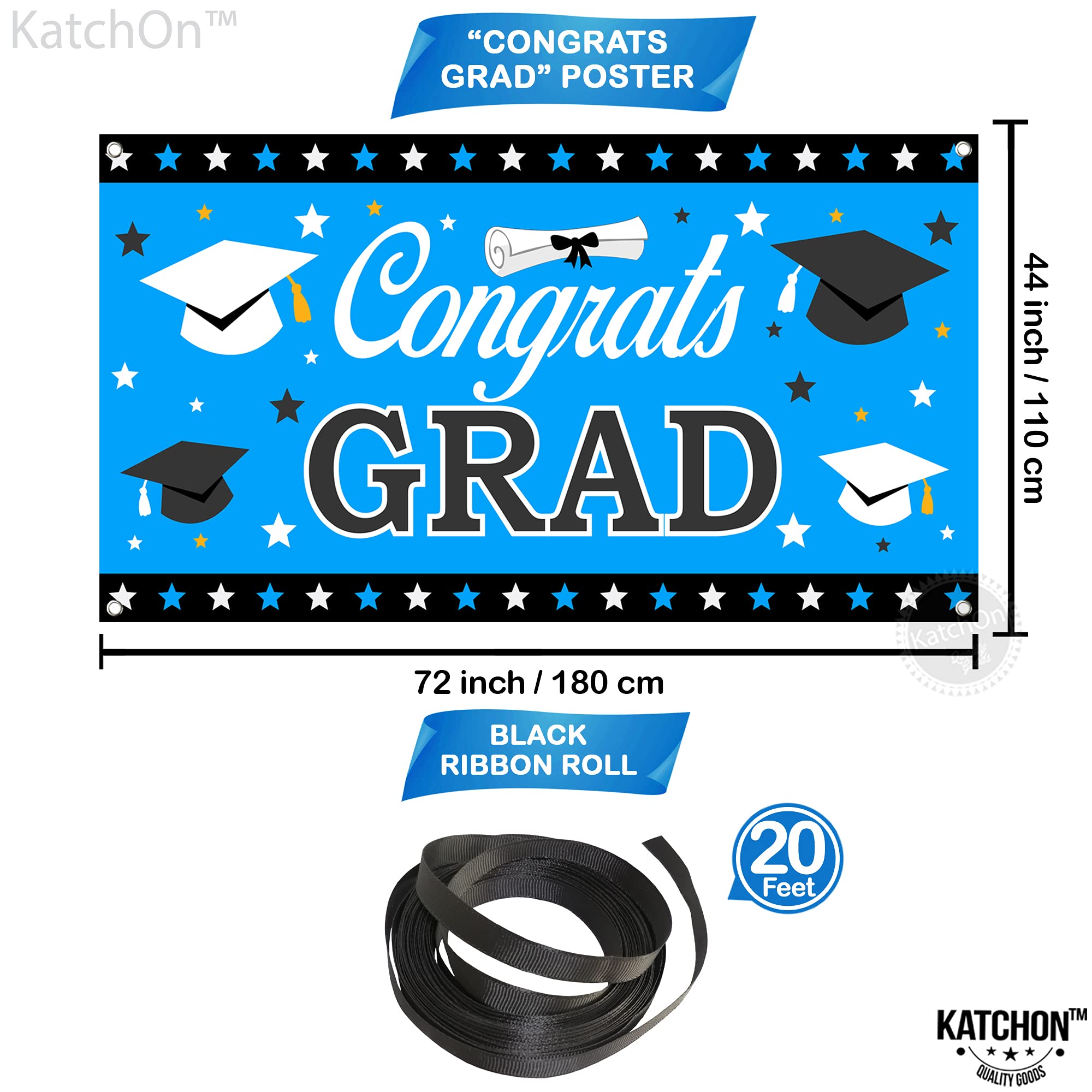 Katchon, Congrats Grad Banner Blue - Xtralarge, 72X44 Inch | Graduation Banner Blue And White For 2024 Graduation Party Decorati