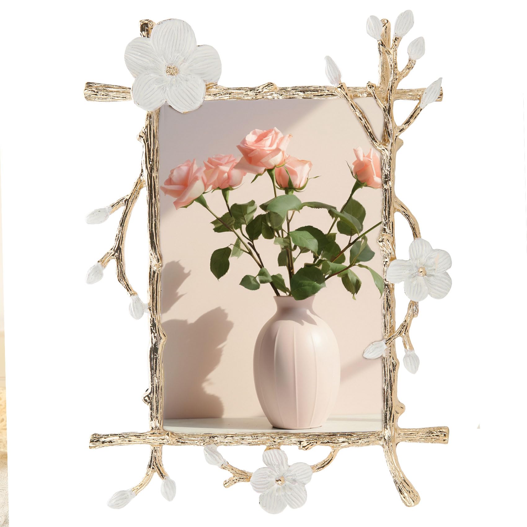 Goutangen 4x6 Gold Picture Frame Decor Ornate White Floral Photo Frames with High Definition Glass Front, Art Decor Tabletop Dis