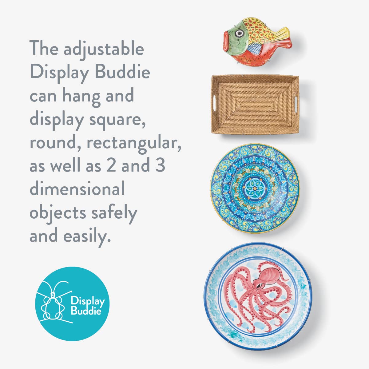 Display Buddie Extra-Large Adjustable Plate Hanger For Plates, Platters, Bowls & Oval, Square, Rectangular Objects Between 18-24