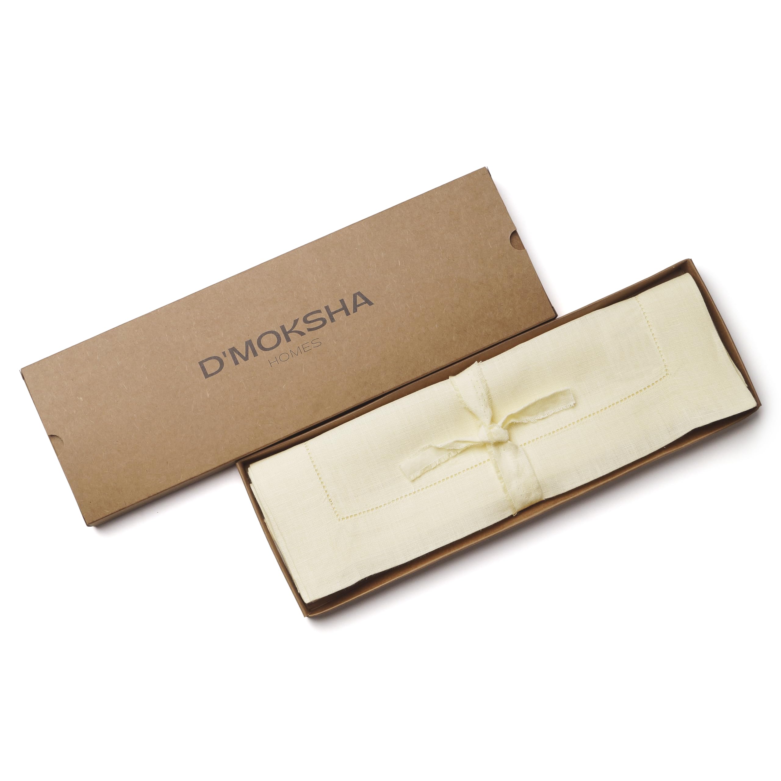 D'Moksha Homes Linen Placemats Set Of 4-100% Pure Linen Cream Placemats 14 X 19 Inch - Classic Hemstitch, Washable Cream Placema