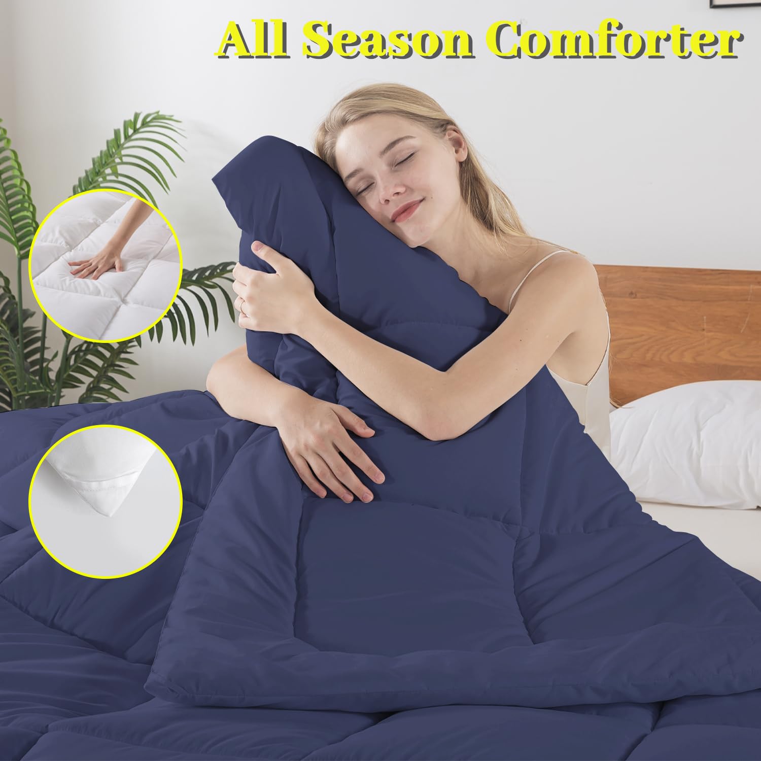 Bedtreat Down Alternative Comforter With Corner Tabs - All Season Quilted King Size 240 Gsm Blue Comforter, Machine Washable Mic