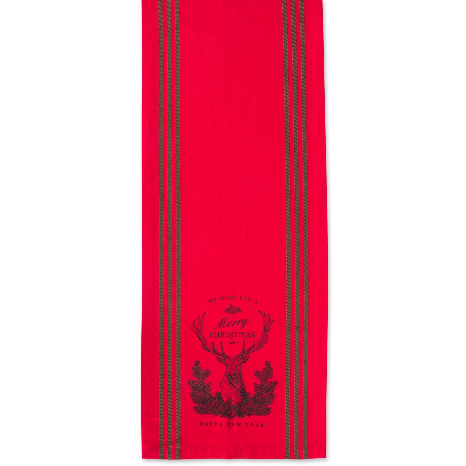 Dii Christmas Stag Print Table Runner, 14X108, Red/Green