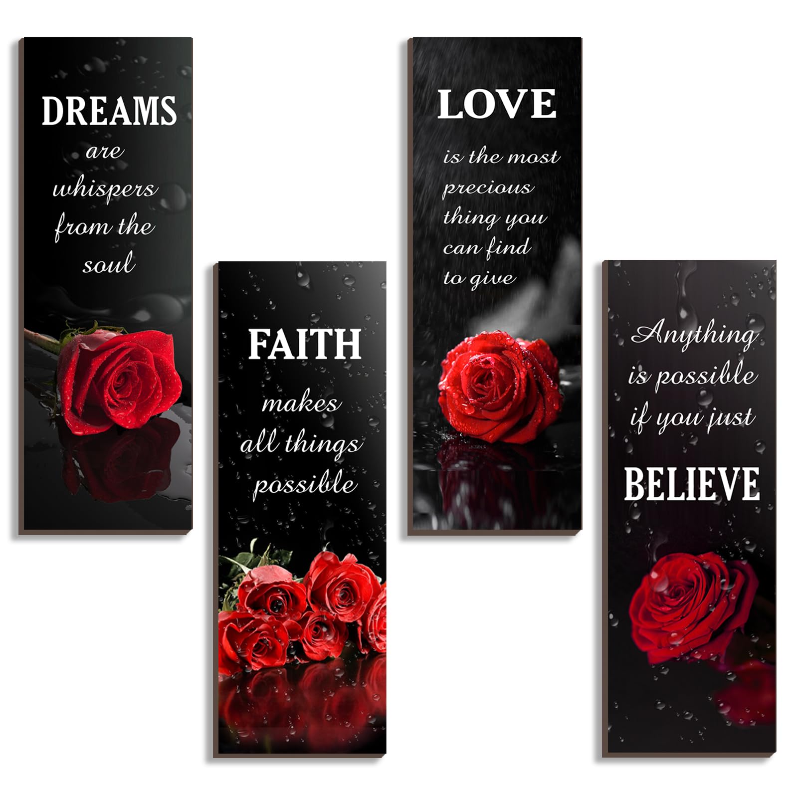 DONFENTHY 4 Pcs Red Bathroom Decor Red Rose Wooden Wall Decor Inspirational Farmhouse Signs With Faith Love Dream Believe Positi