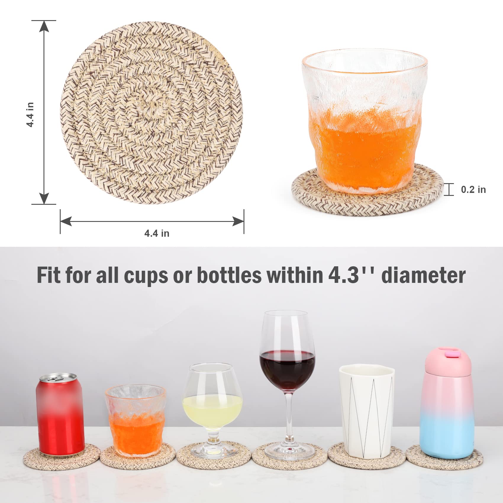 Abenkle 8 Pcs Drink Coasters With Holder, Cotton Woven Absorbent Coasters For Drinks, Minimalist Home Decor Coaster Set For Wood