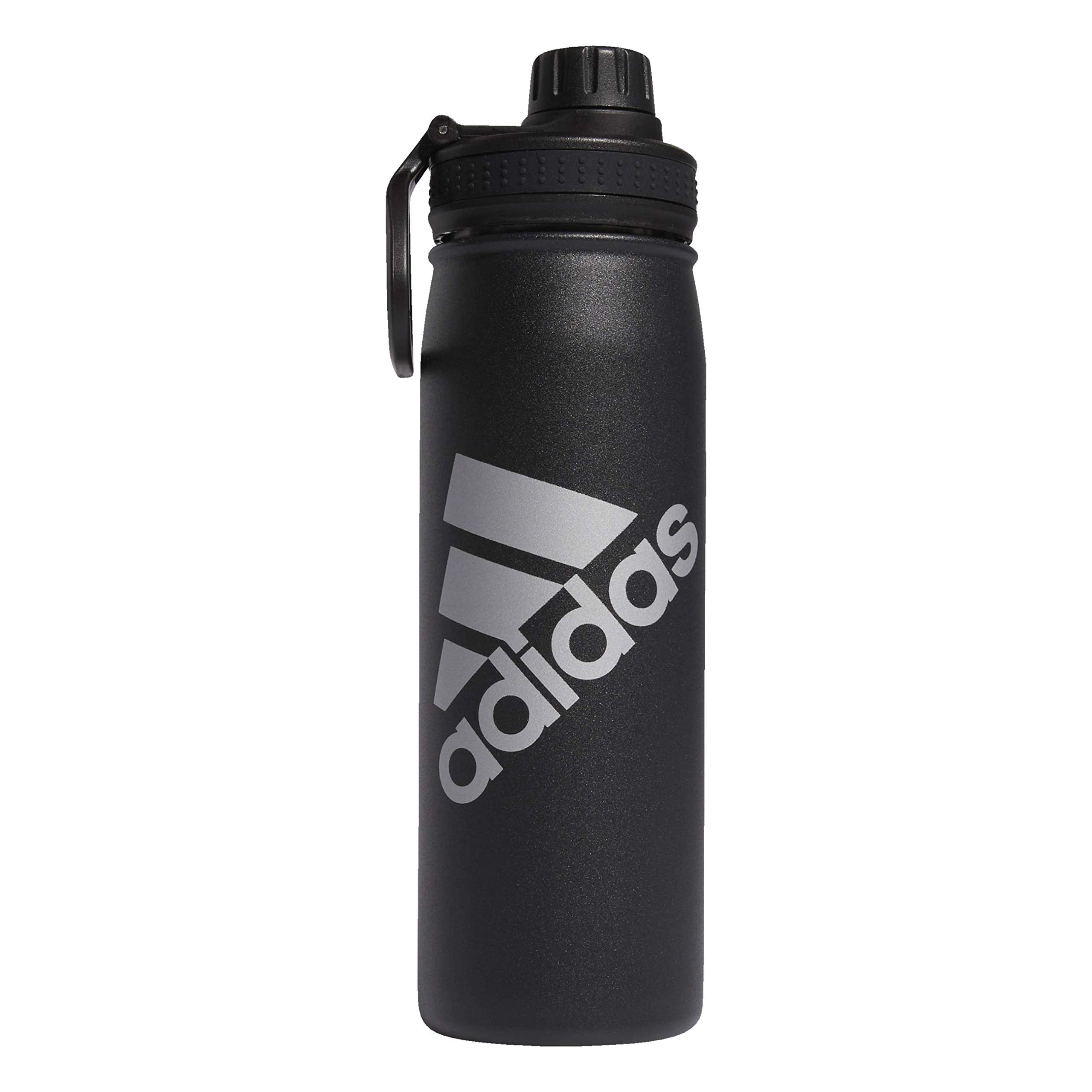 Adidas 600 Ml (20 Oz) Water Bottle, Hot/Cold Double-Walled Insulated 18/8 Stainless Steel, Black/Silver Metallic, One Size