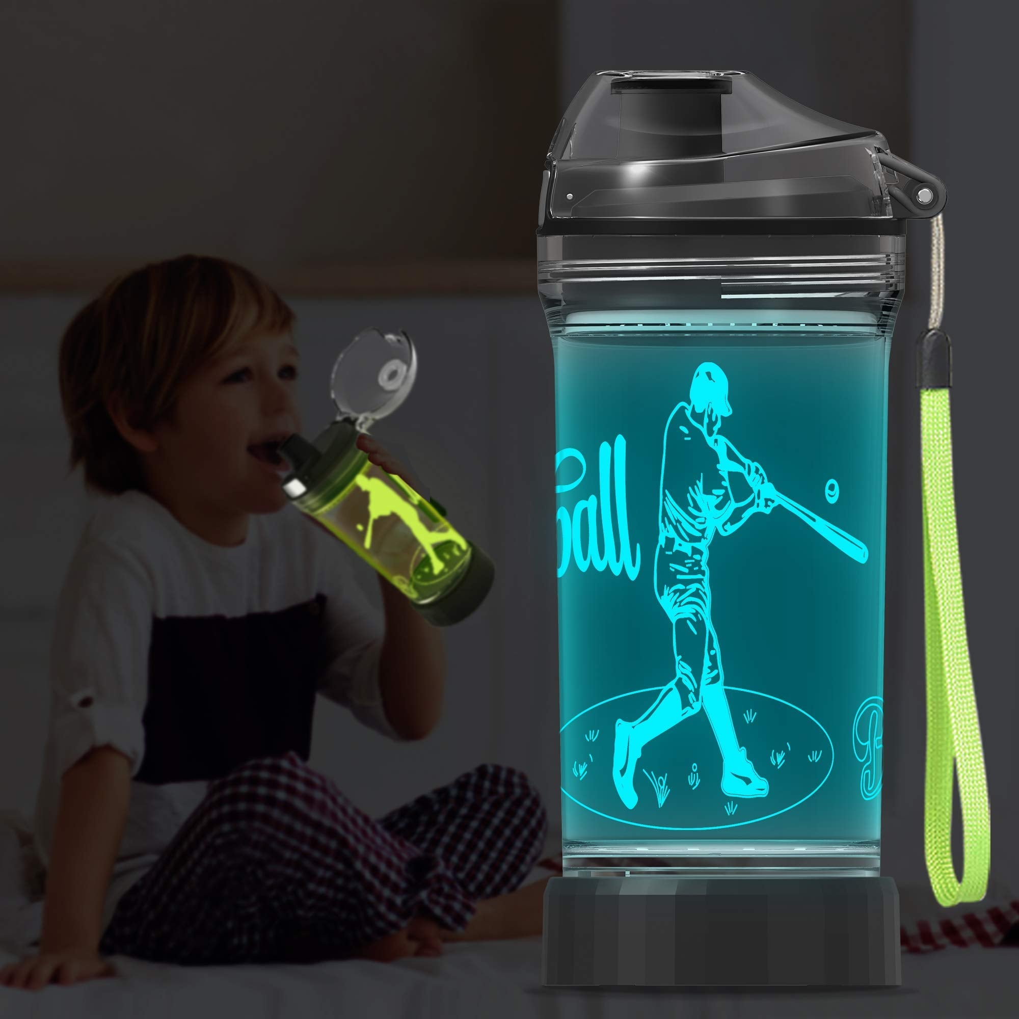 Yuandian Baseball Gifts, Light Up Kids Water Bottle With 3D Baseball Design- 14 Oz Tritan Bpa Free Eco-Friendly - Cool Sports Cu