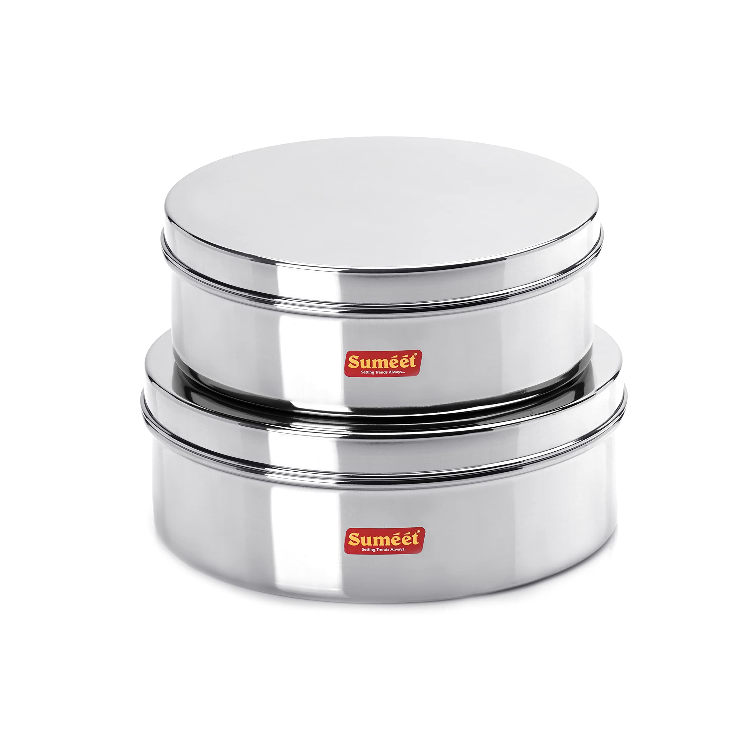 Sumeet Stainless Steel Flat Canisters/Puri Dabba/Storage Containers Set Of 2Pcs (2.1Ltr,2.7Ltr), BlueViolet