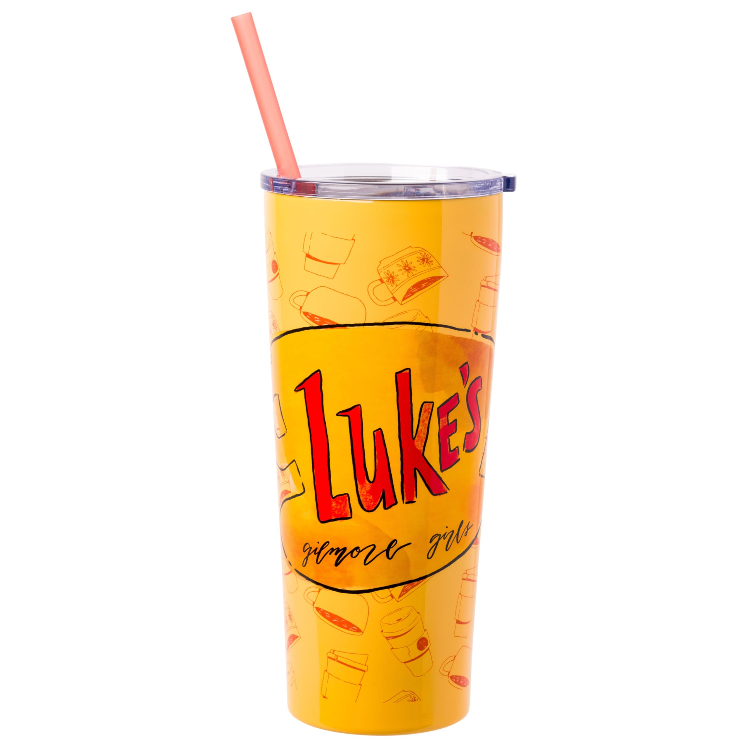 Silver Buffalo Gilmore Girls Lukes Diner Double Walled Stainless Steel Tumbler with Straw, 22 Ounces